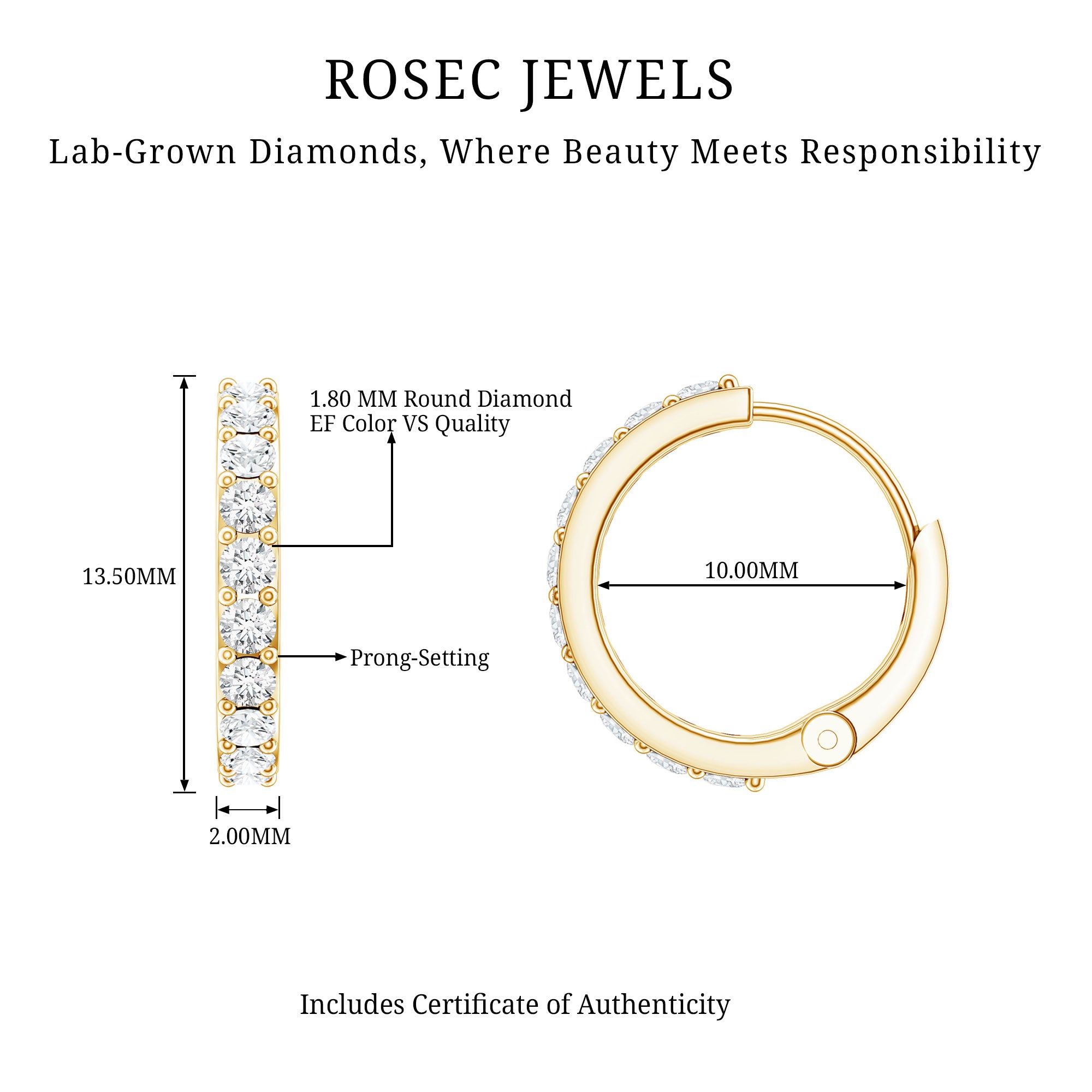 Certified Diamond Small Hoop Earrings Lab - ( EF-VS ) - Rosec Jewels