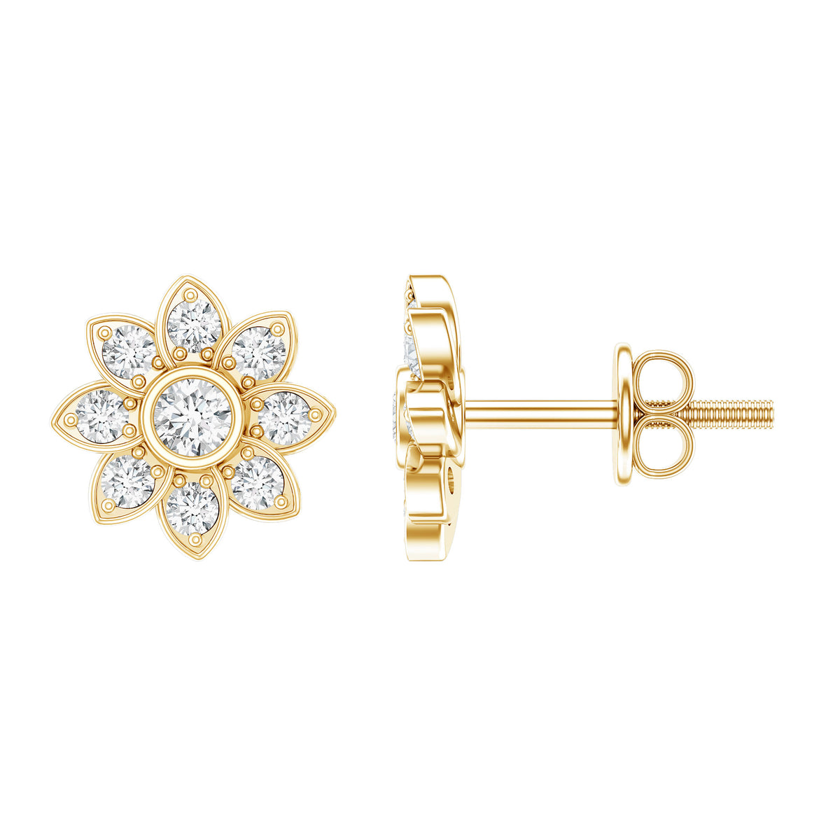 Diamond Flower Stud Earrings With Screw Back Lab - ( EF-VS ) - Rosec Jewels