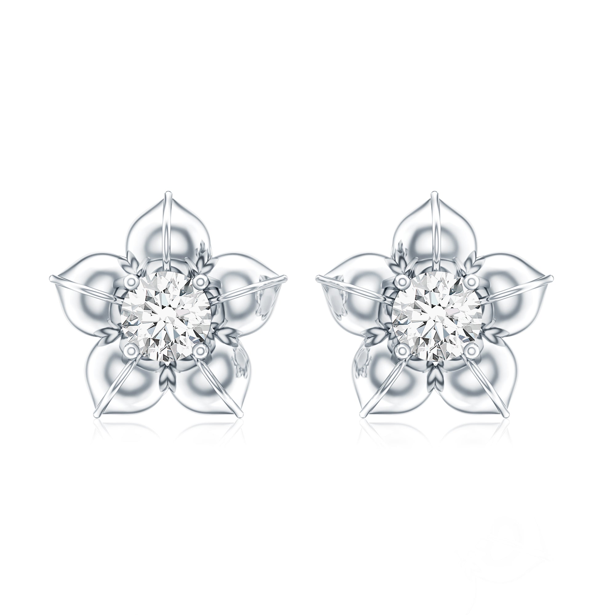 Diamond Flower Petal Stud Earrings in Prong Setting Lab - ( EF-VS ) - Rosec Jewels