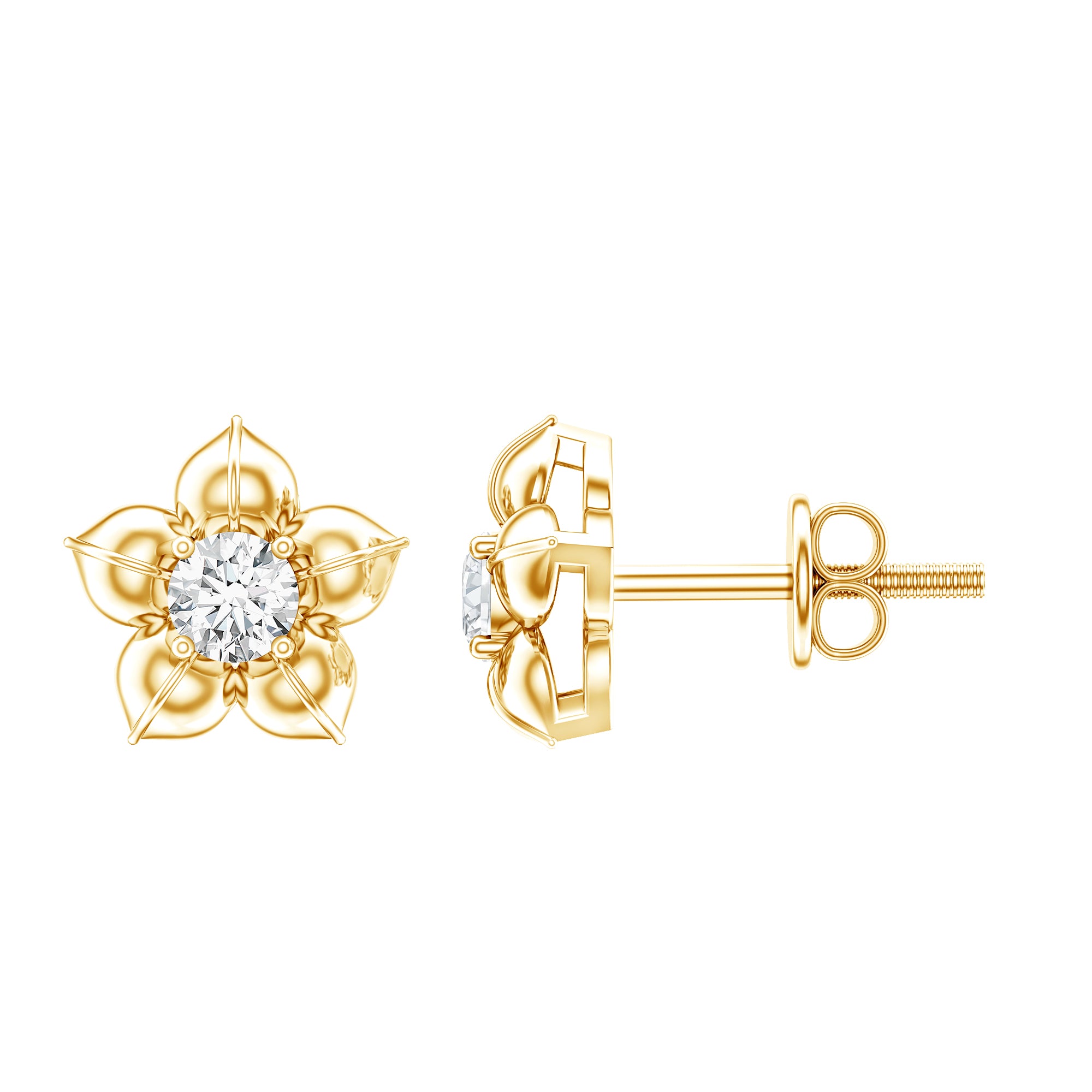 Diamond Flower Petal Stud Earrings in Prong Setting Lab - ( EF-VS ) - Rosec Jewels