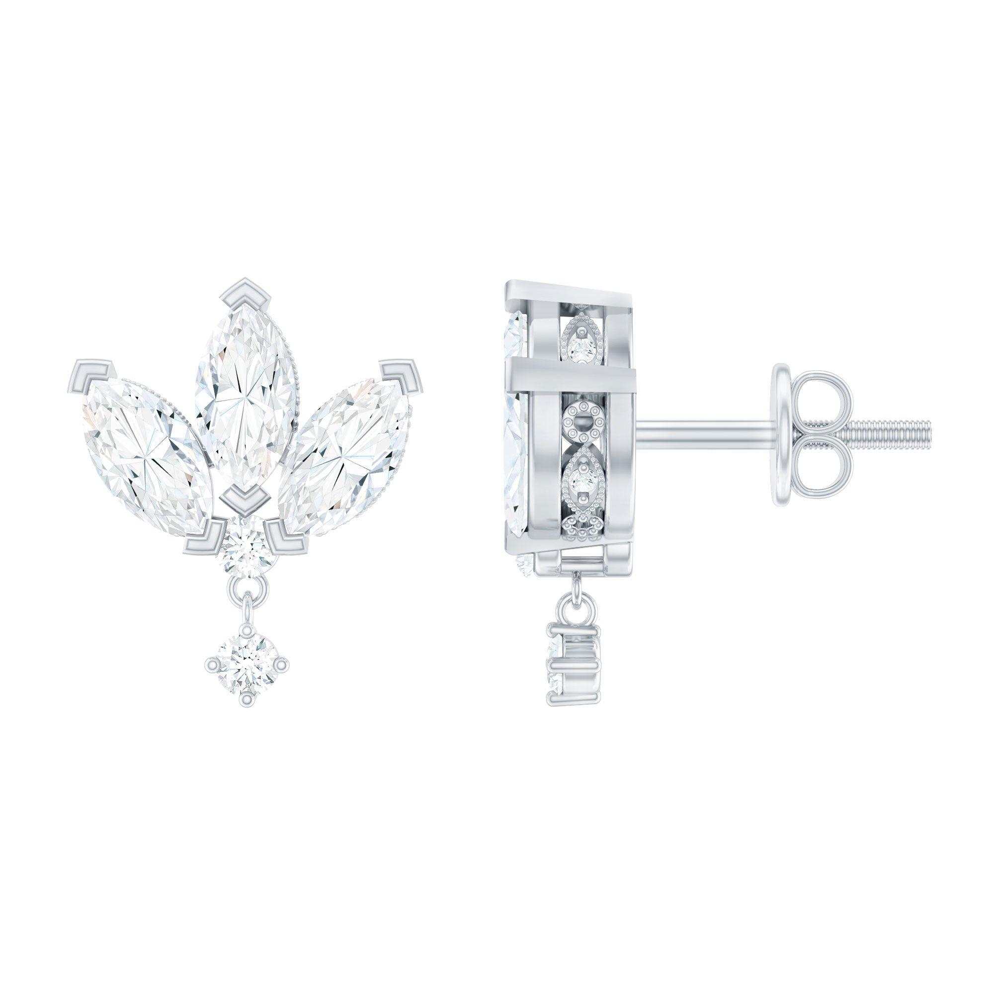 Rosec Jewels-1.75 CT Marquise and Round Cut Diamond Stud Drop Earrings