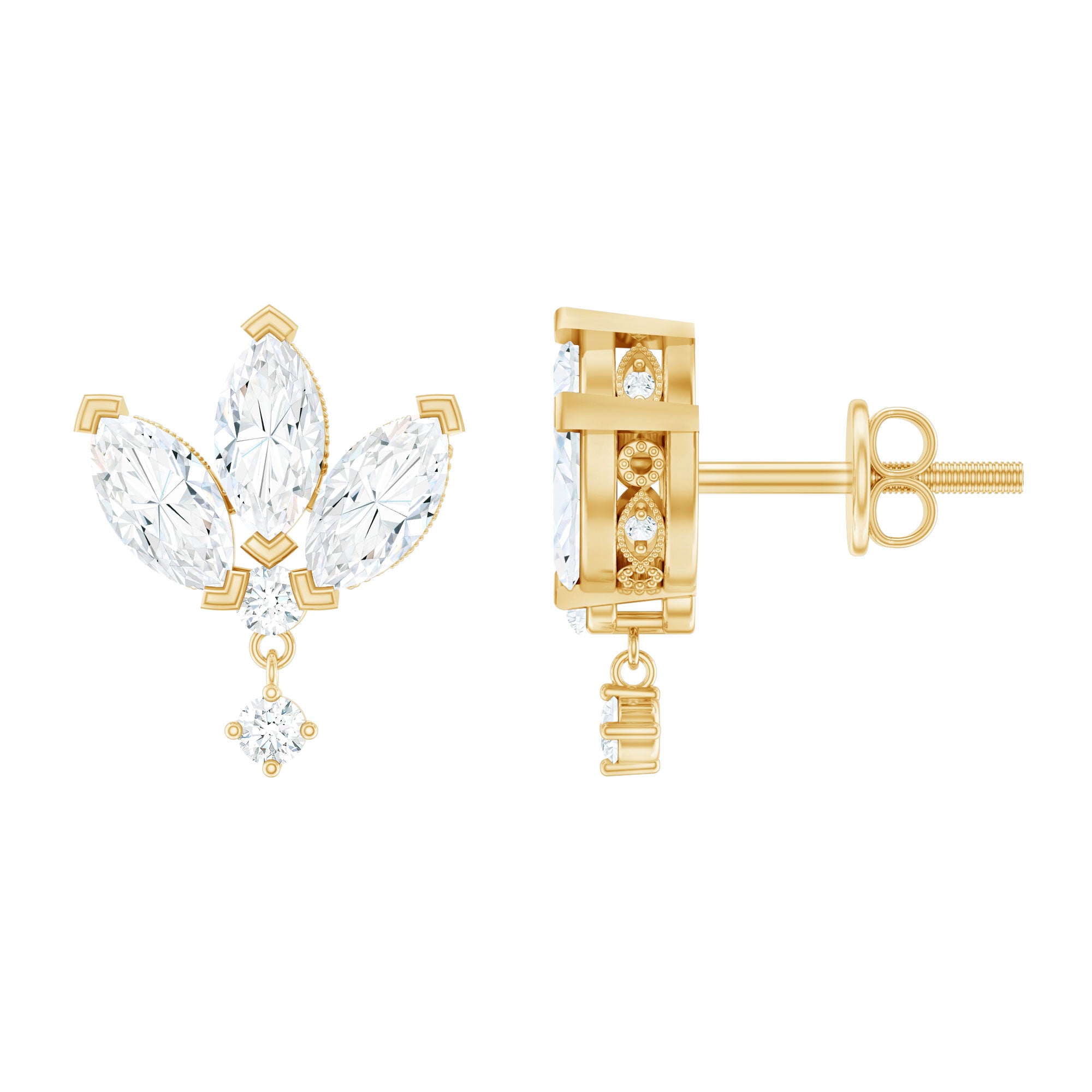 Rosec Jewels-1.75 CT Marquise and Round Cut Diamond Stud Drop Earrings