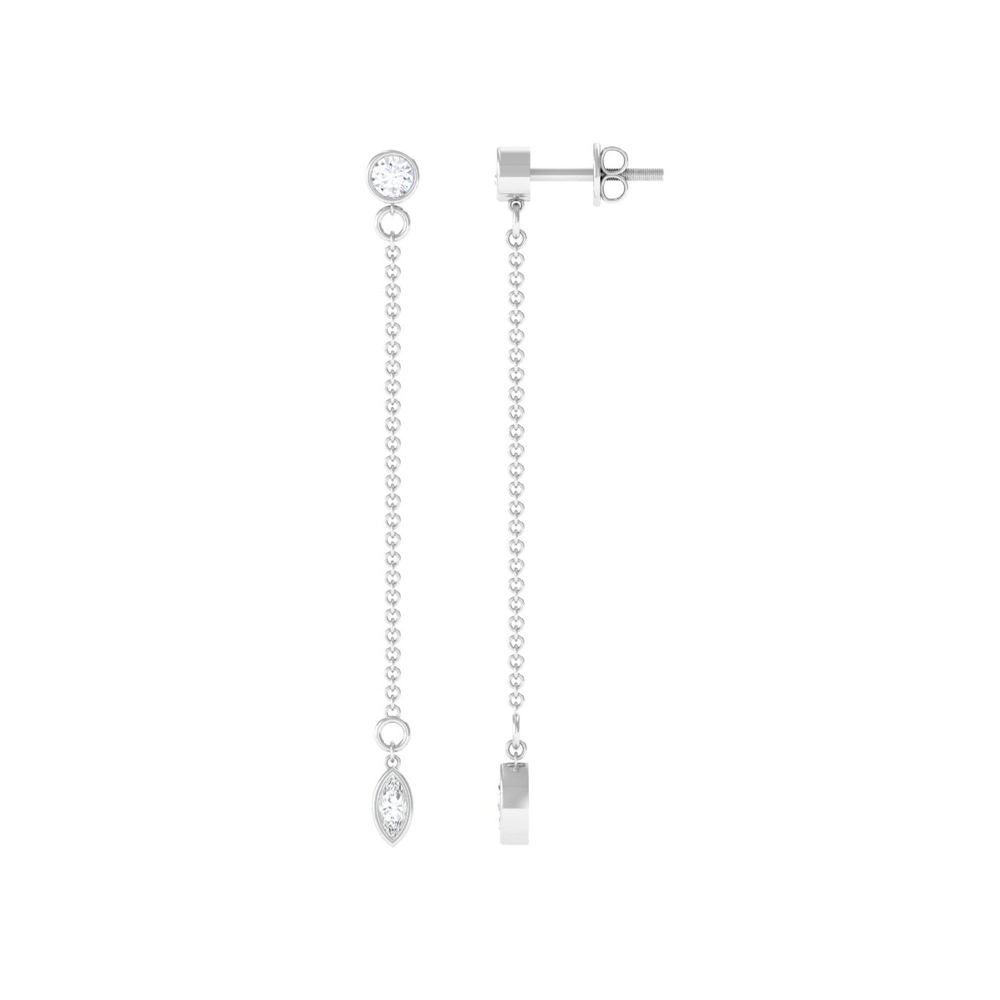 Certified Diamond Dangle Chain Earrings in Bezel Setting Lab - ( EF-VS ) - Rosec Jewels