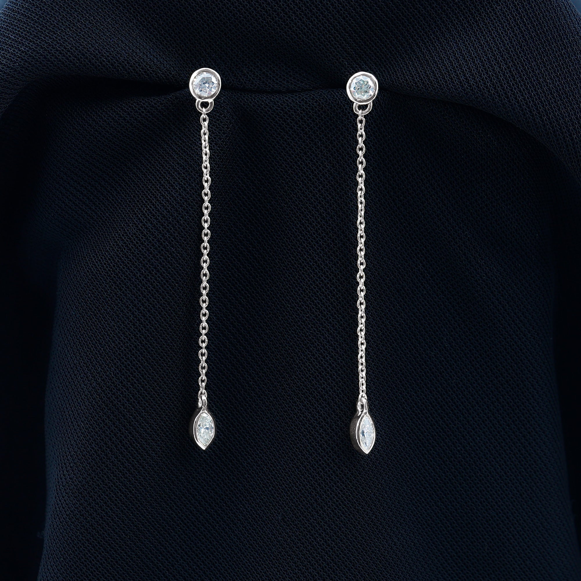 Certified Diamond Dangle Chain Earrings in Bezel Setting Lab - ( EF-VS ) - Rosec Jewels