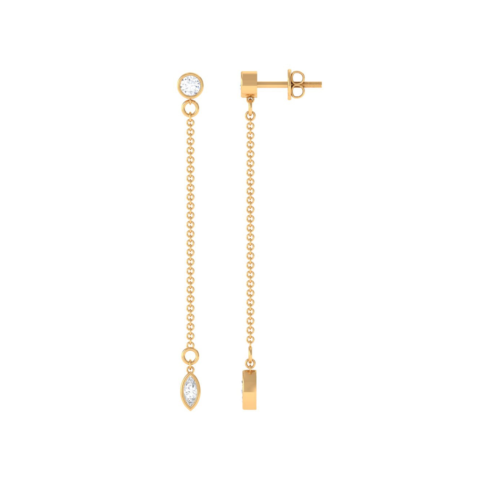 Certified Diamond Dangle Chain Earrings in Bezel Setting Lab - ( EF-VS ) - Rosec Jewels