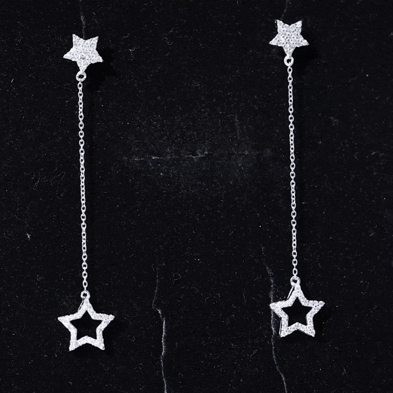 Certified Diamond Star Chain Earrings Lab - ( EF-VS ) - Rosec Jewels