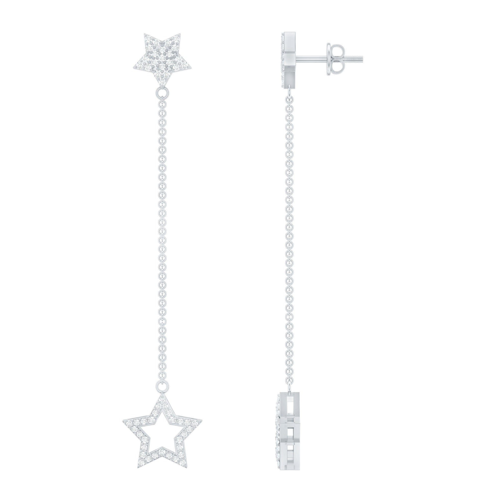 Certified Diamond Star Chain Earrings Lab - ( EF-VS ) - Rosec Jewels