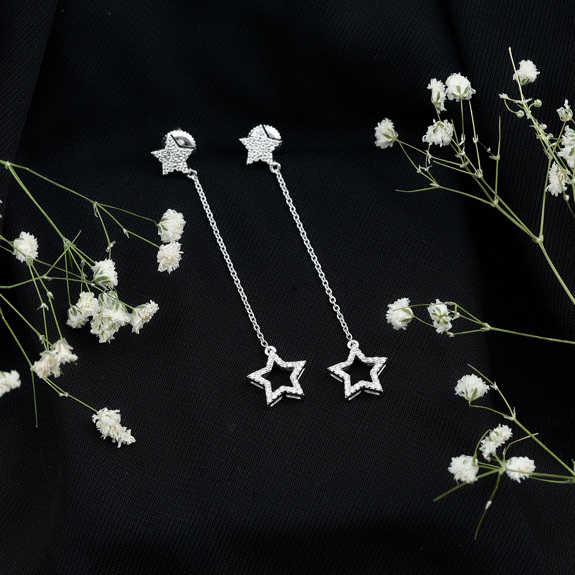 Certified Diamond Star Chain Earrings Lab - ( EF-VS ) - Rosec Jewels