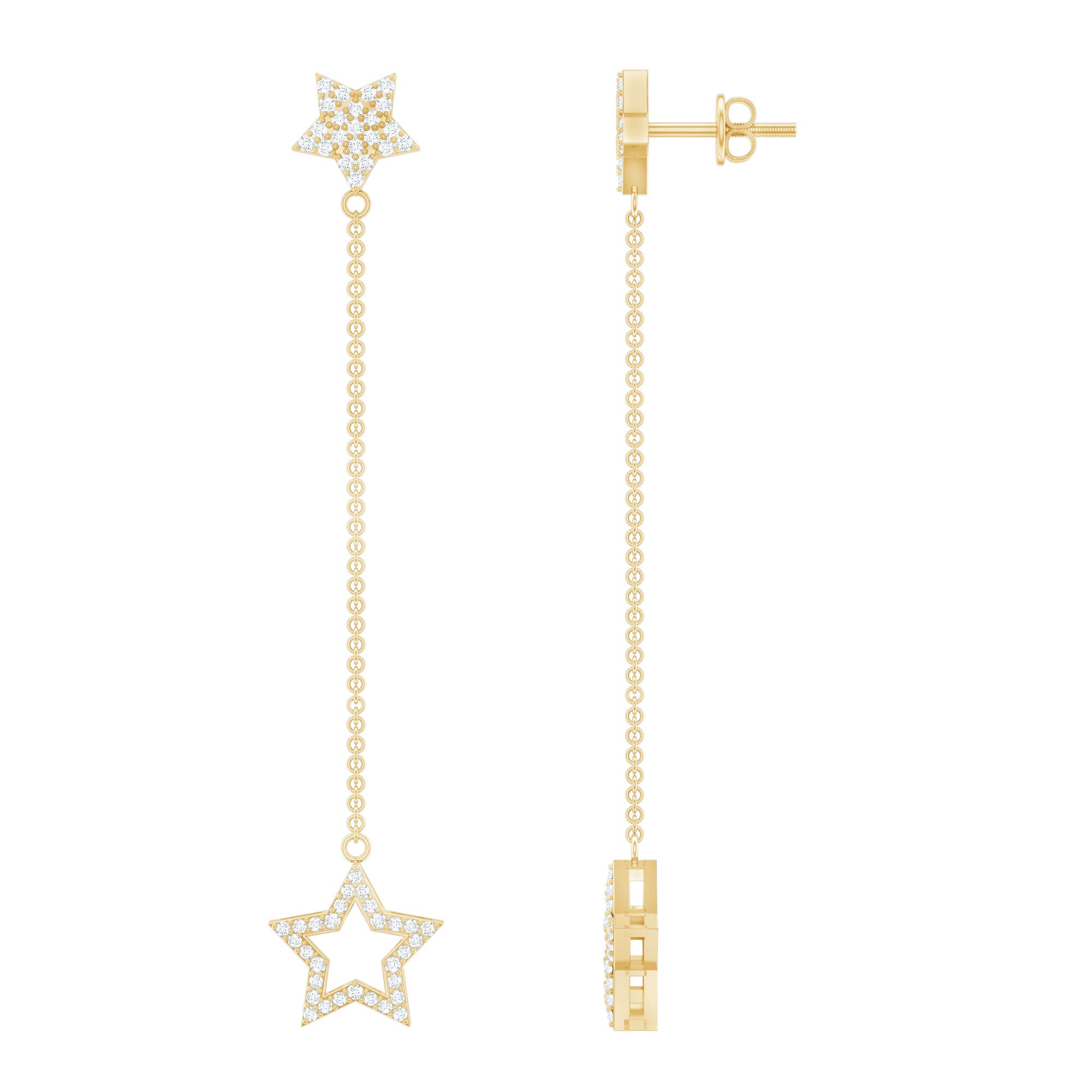 Certified Diamond Star Chain Earrings Lab - ( EF-VS ) - Rosec Jewels