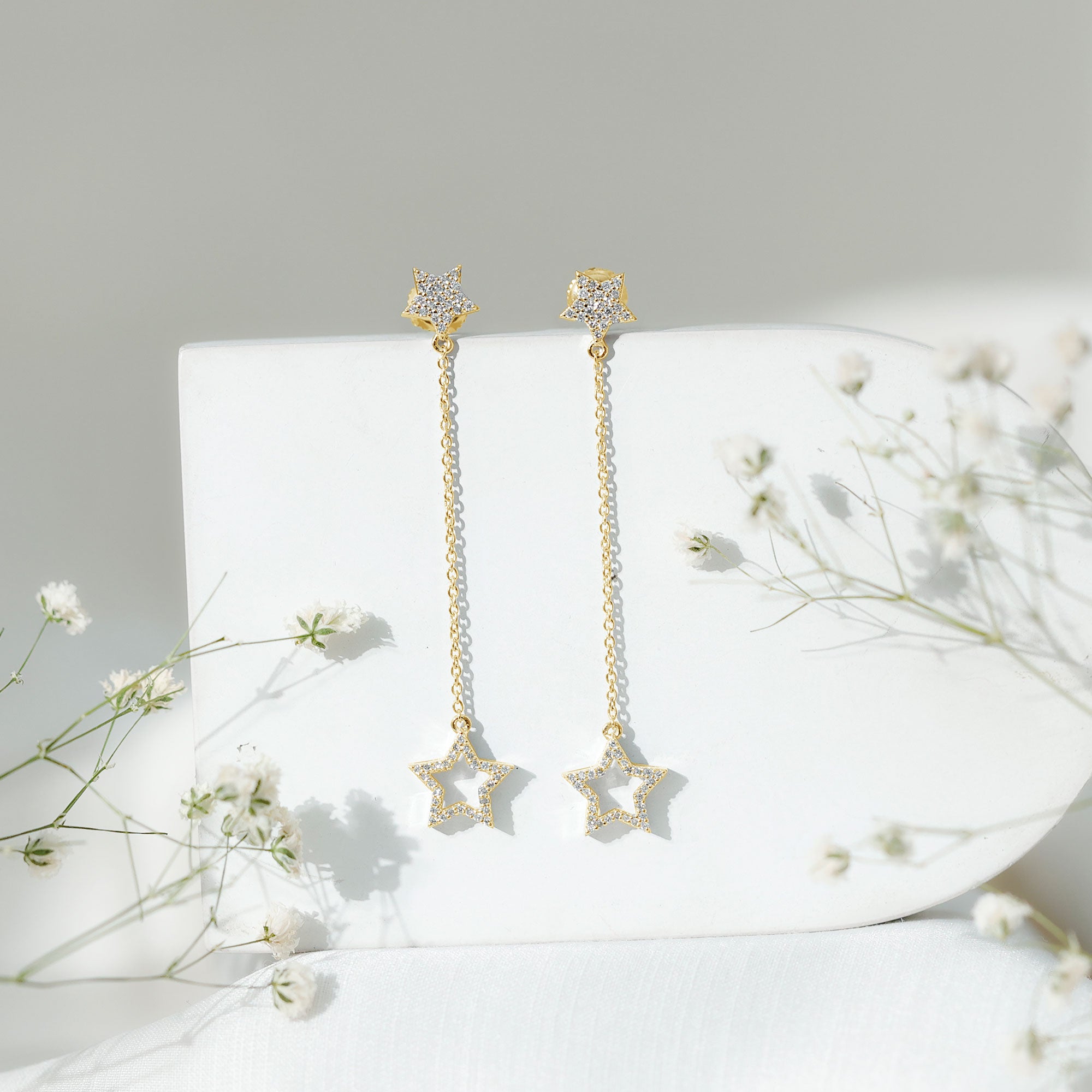 Certified Diamond Star Chain Earrings Lab - ( EF-VS ) - Rosec Jewels