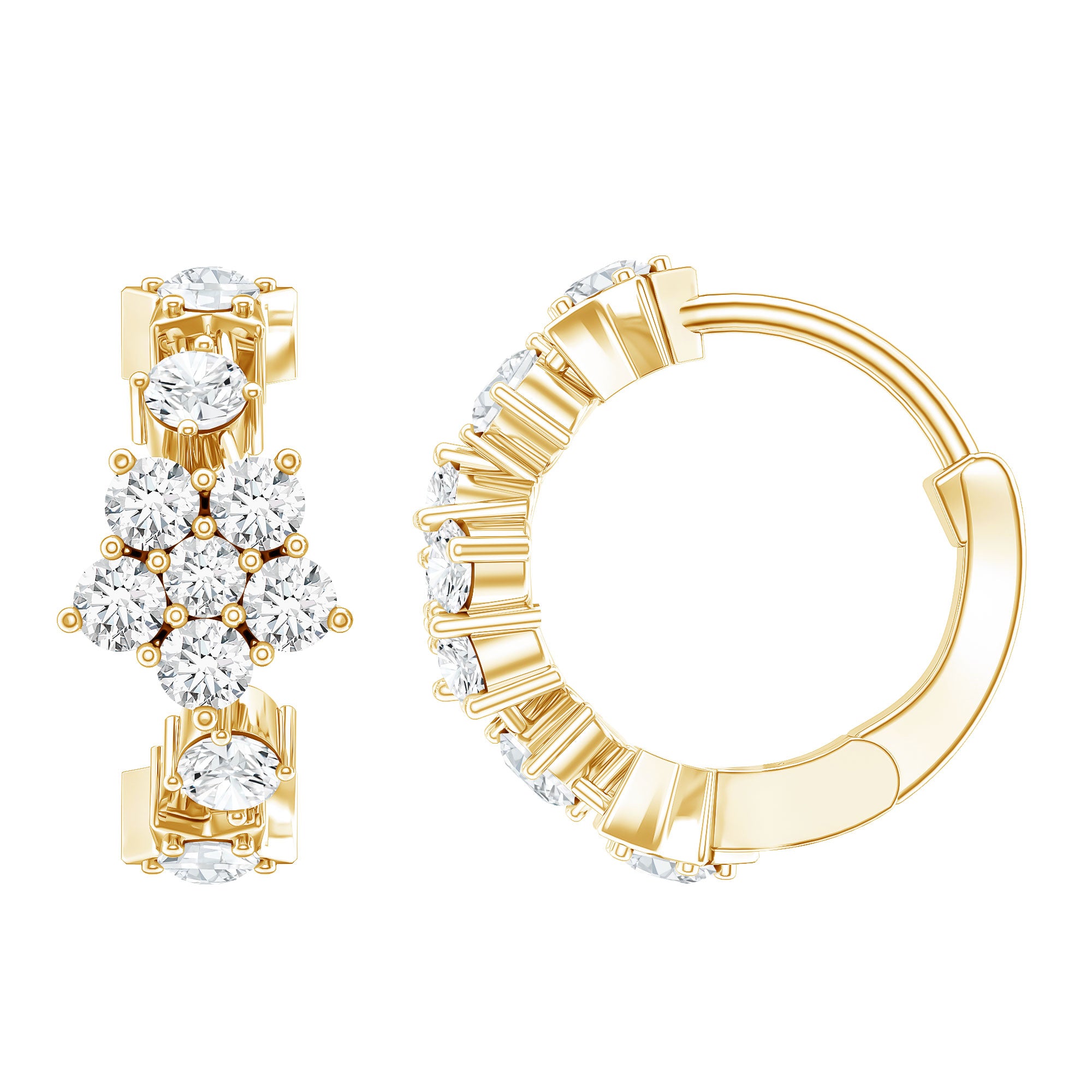 Certified Diamond Flower Hoop Earrings For Women Lab - ( EF-VS ) - Rosec Jewels