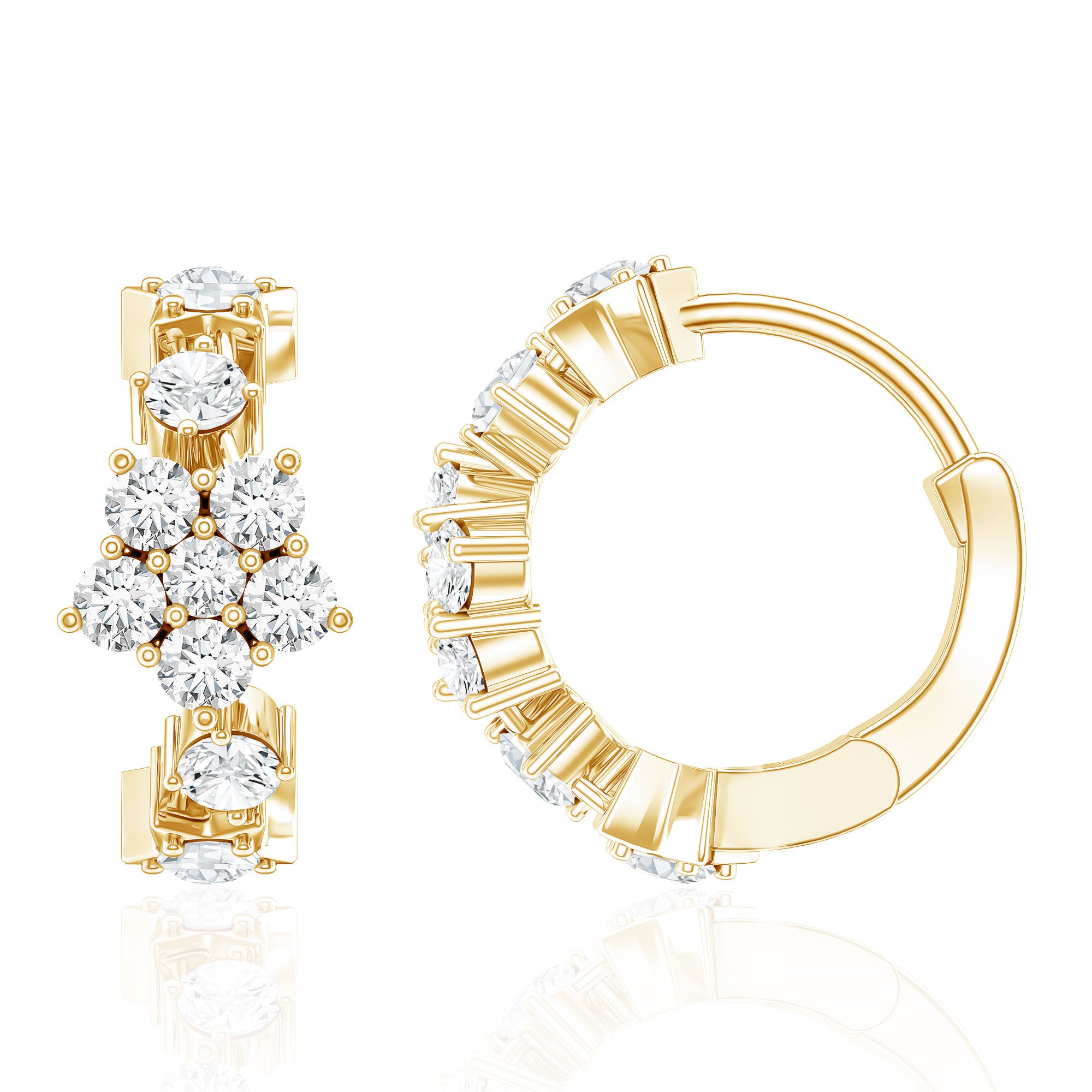 Certified Diamond Flower Hoop Earrings For Women Lab - ( EF-VS ) - Rosec Jewels