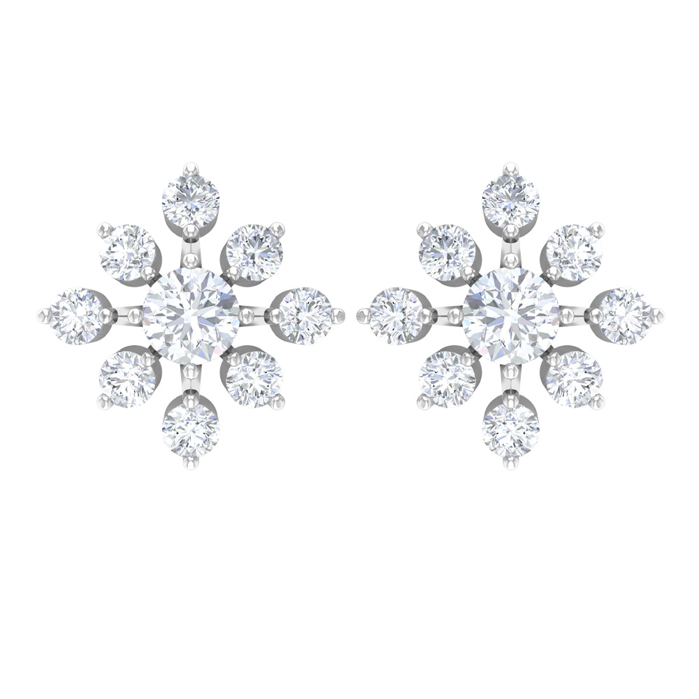 Round Cut Diamond Flower Stud Earrings for Women Lab - ( EF-VS ) - Rosec Jewels