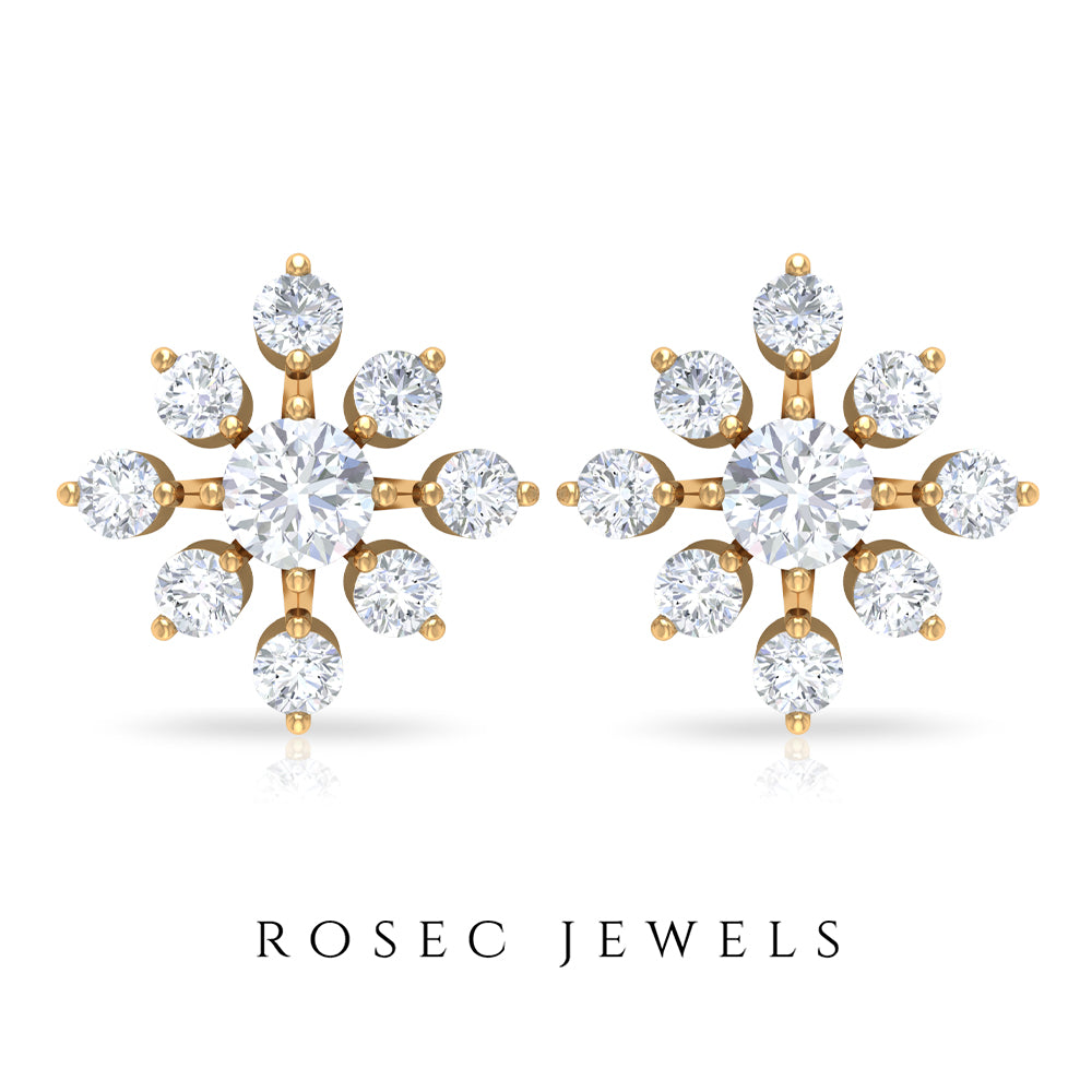 Round Cut Diamond Flower Stud Earrings for Women Lab - ( EF-VS ) - Rosec Jewels