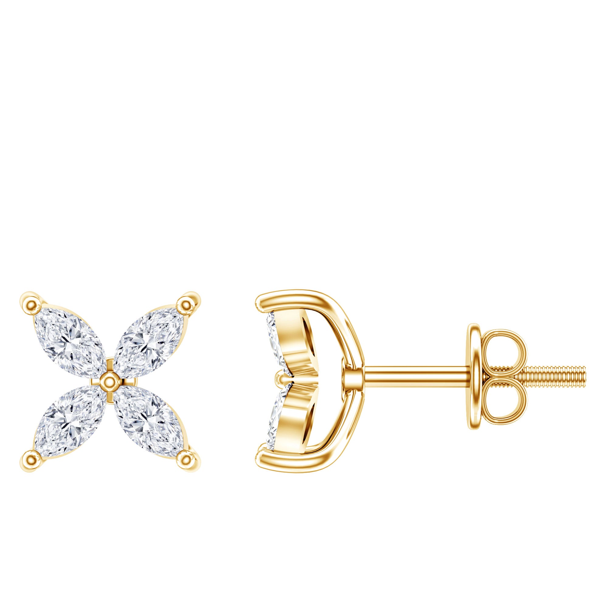 Marquise Shape Moissanite Flower Stud Earrings D-VS1 - Rosec Jewels