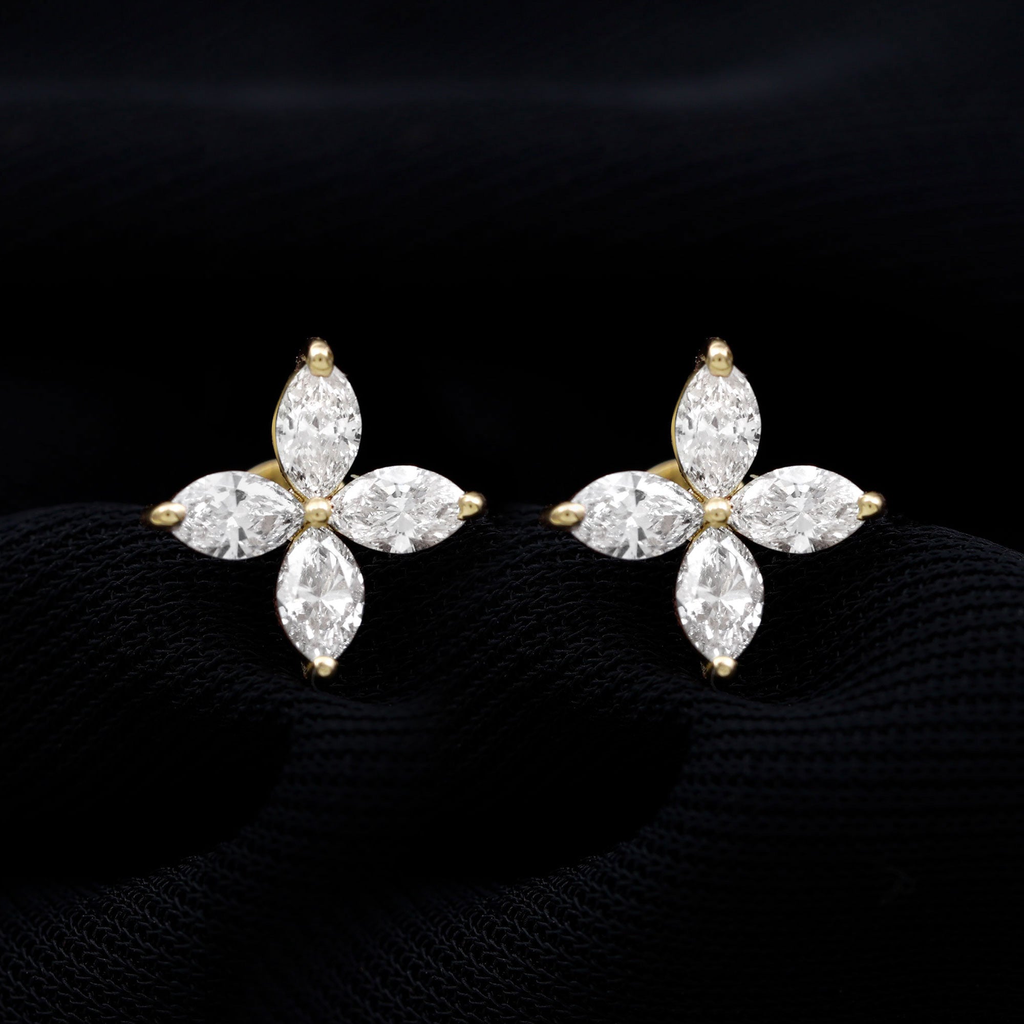 Marquise Shape Moissanite Flower Stud Earrings D-VS1 - Rosec Jewels