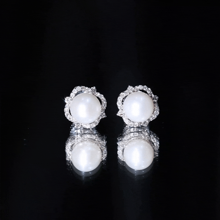 Cultured Pearl Stud Earrings With Diamond AAA - Rosec Jewels