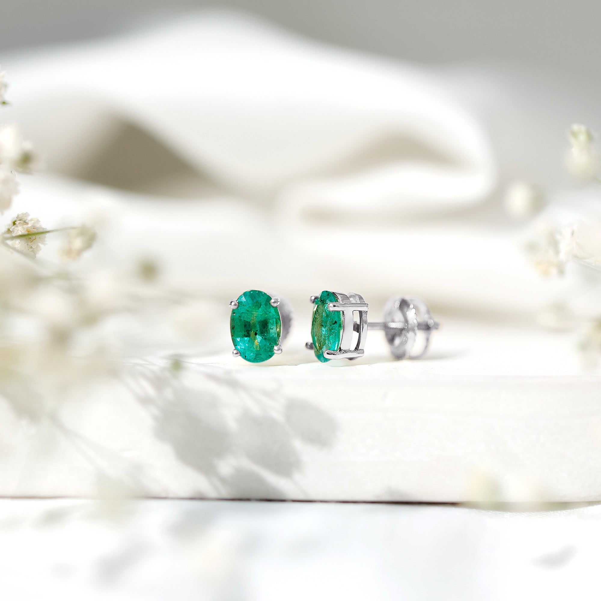 1.43 Carat Oval Shape Emerald Stud Earrings for Women AAA - Rosec Jewels