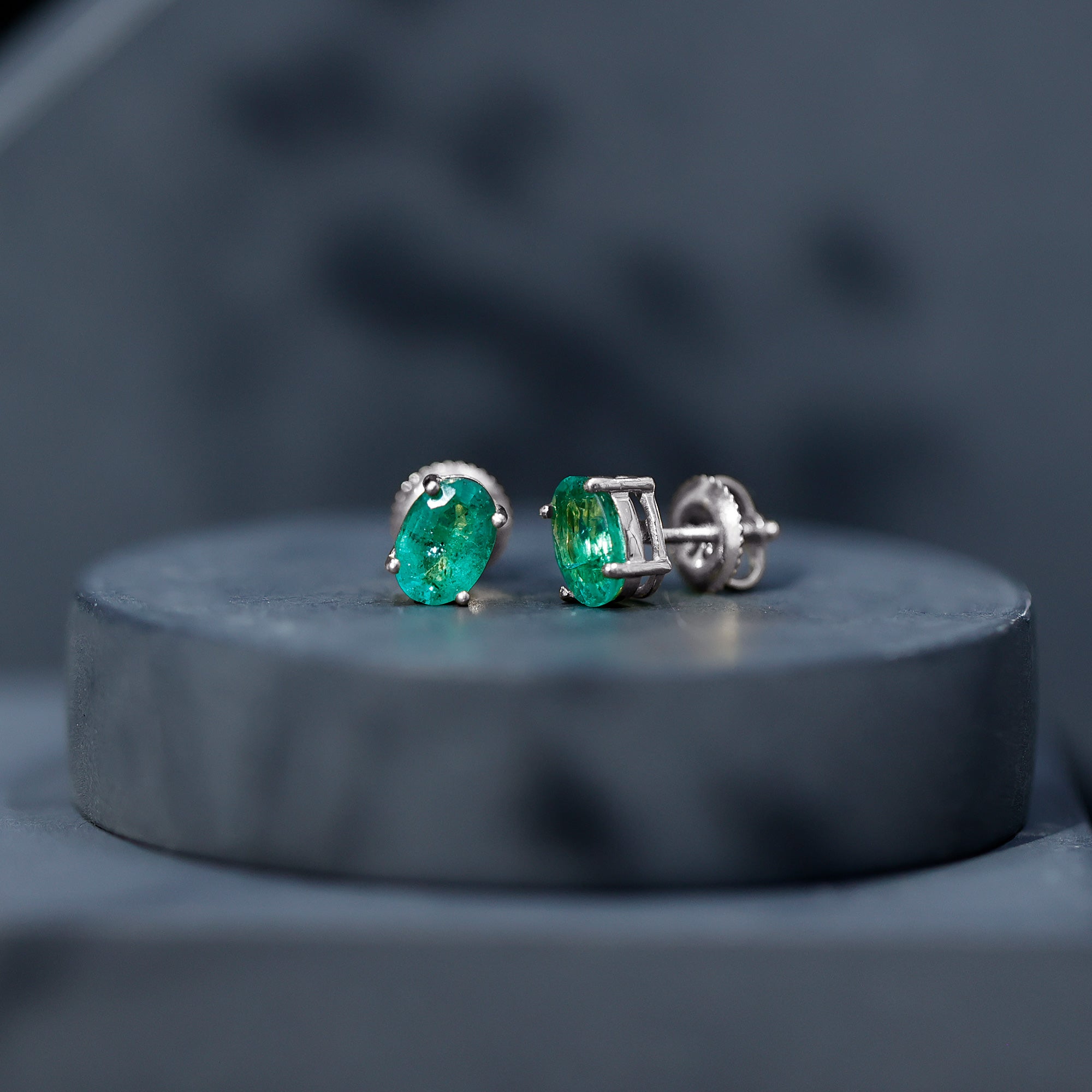 1.43 Carat Oval Shape Emerald Stud Earrings for Women AAA - Rosec Jewels