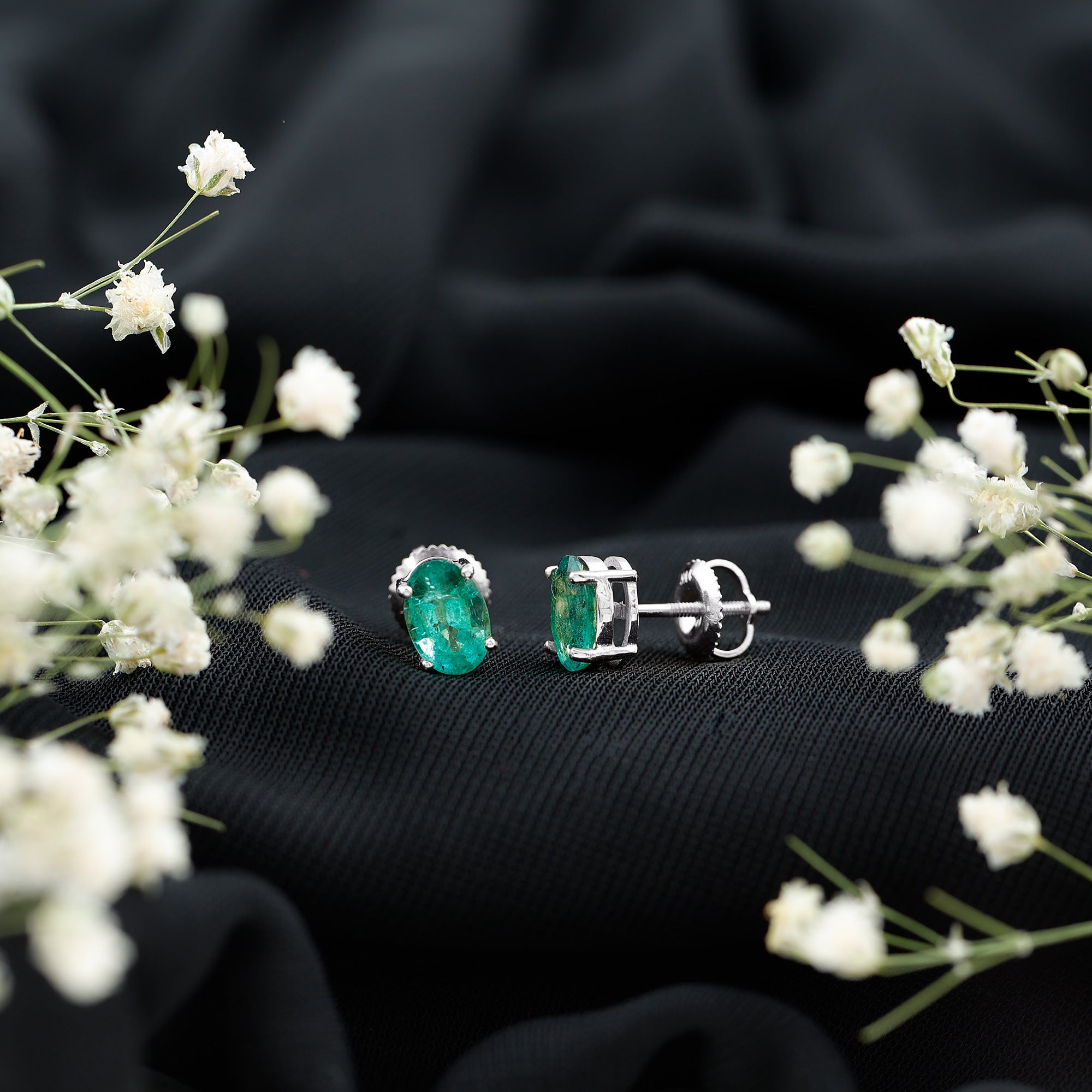 1.43 Carat Oval Shape Emerald Stud Earrings for Women AAA - Rosec Jewels