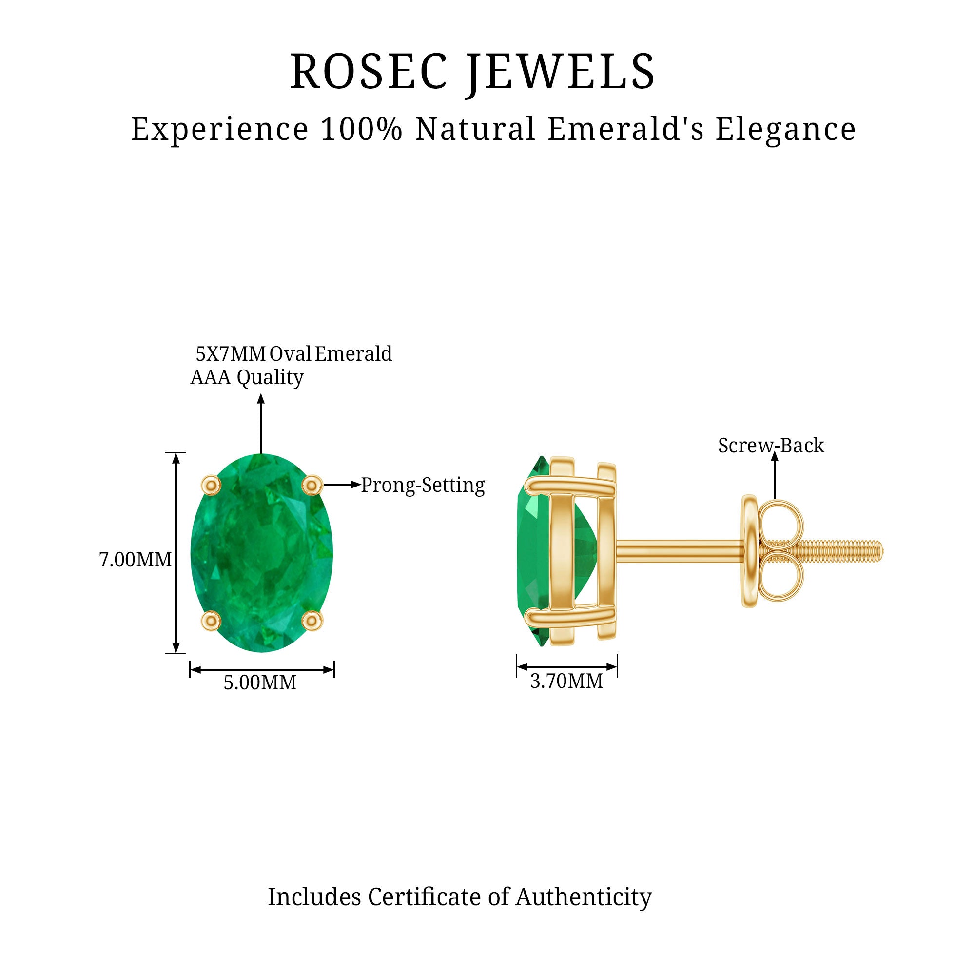 1.43 Carat Oval Shape Emerald Stud Earrings for Women AAA - Rosec Jewels