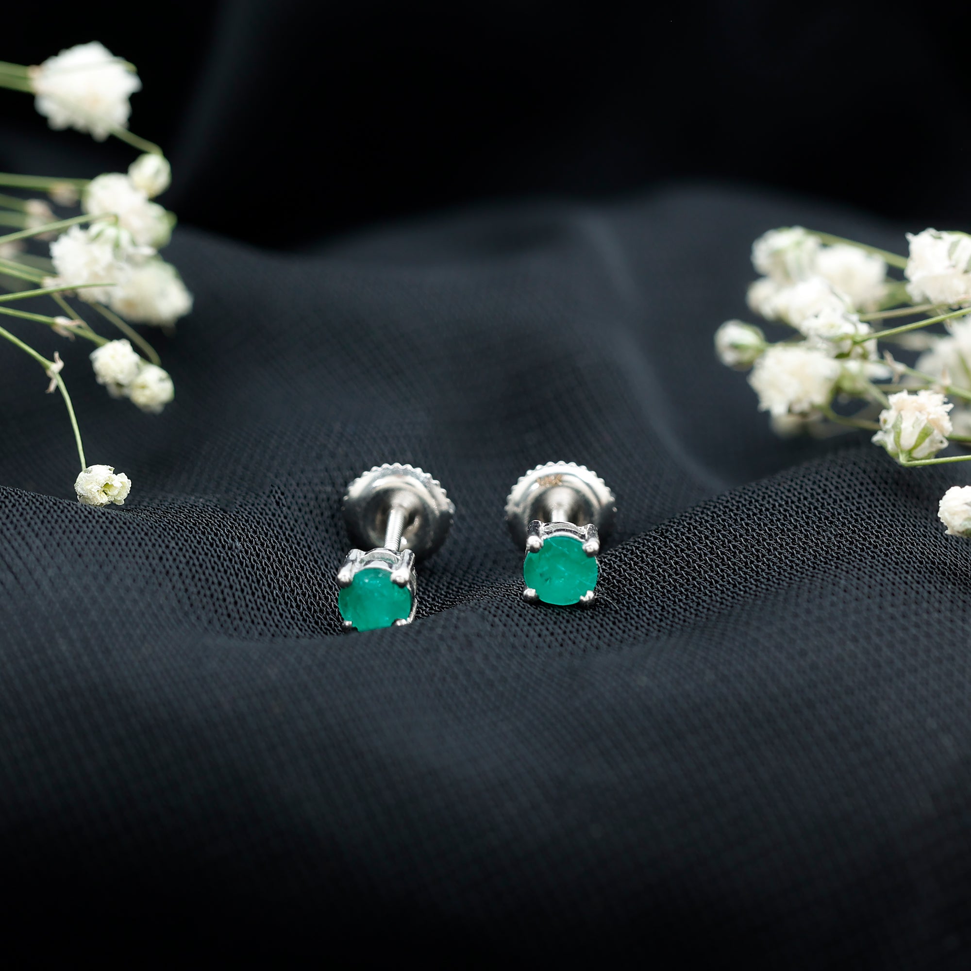 Round Cut 5 MM Real Emerald Stud Earrings AAA - Rosec Jewels
