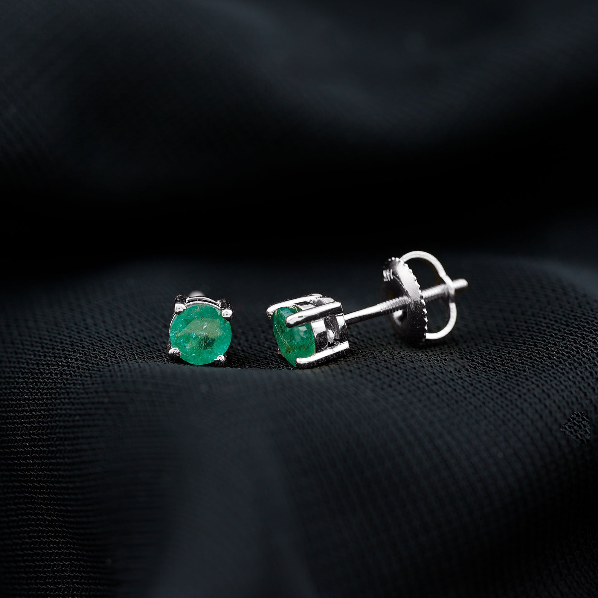 Round Cut 5 MM Real Emerald Stud Earrings AAA - Rosec Jewels