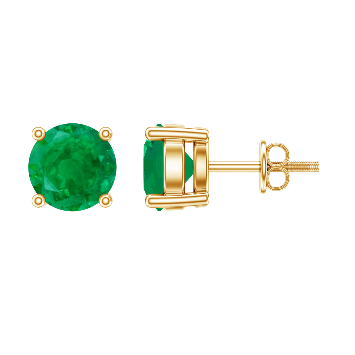 Round Cut 5 MM Real Emerald Stud Earrings AAA - Rosec Jewels