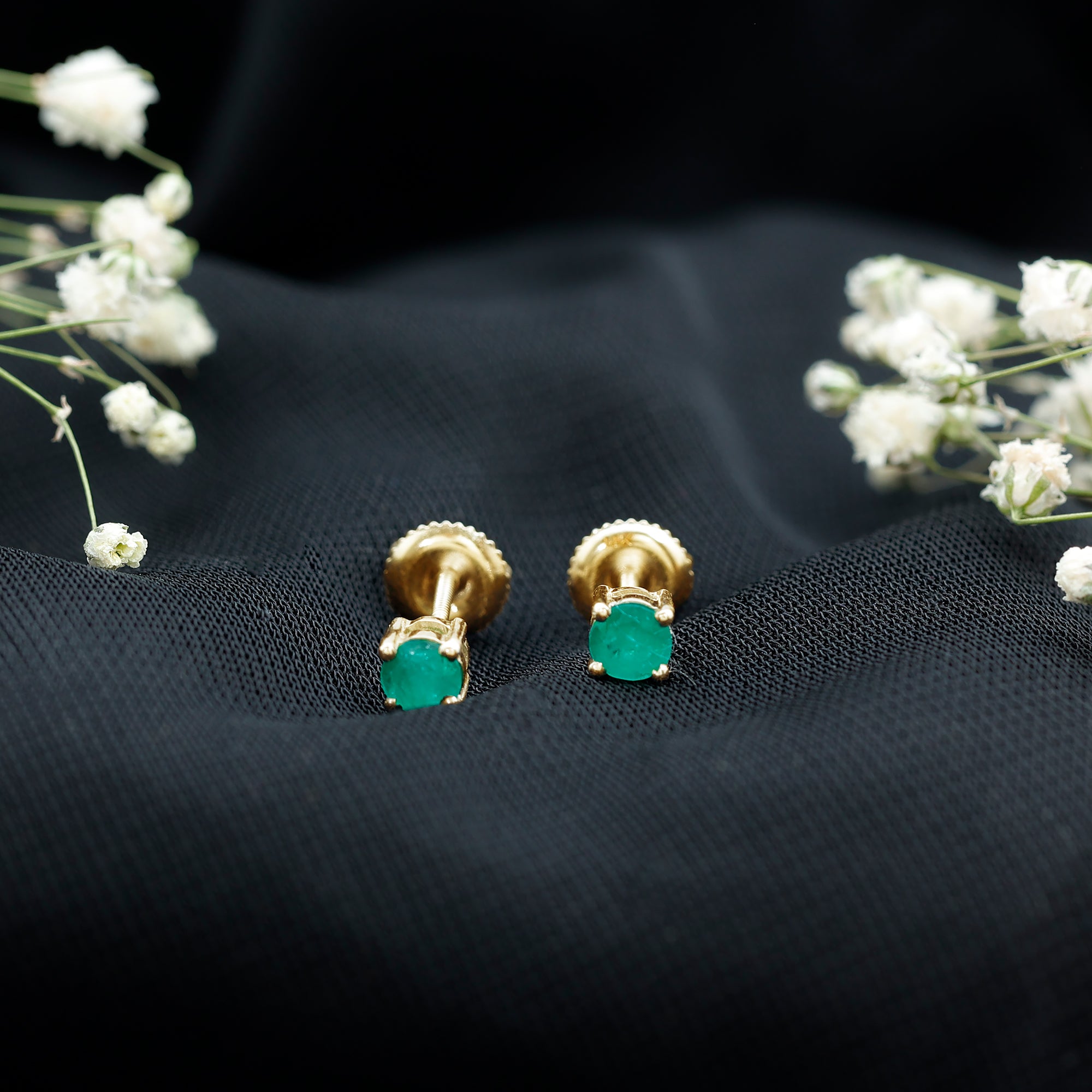 Round Cut 5 MM Real Emerald Stud Earrings AAA - Rosec Jewels