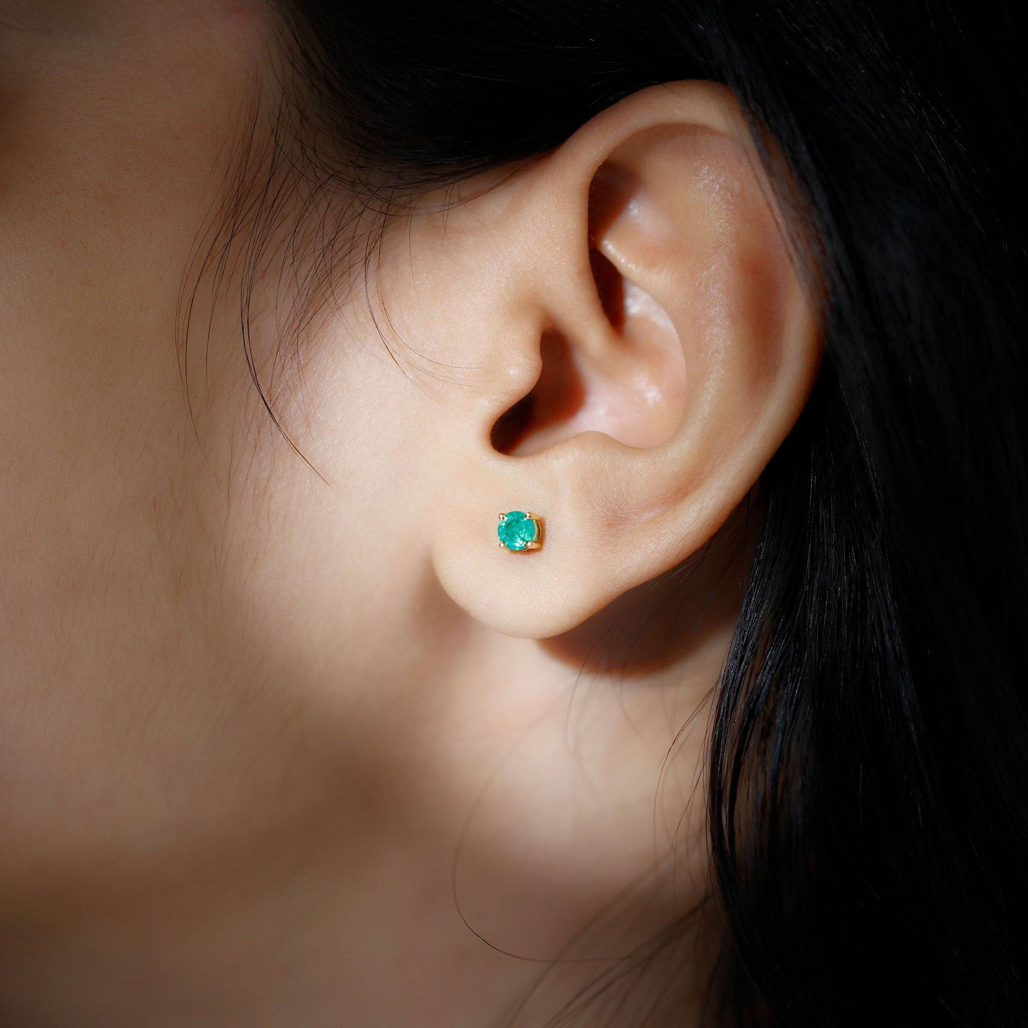 Round Cut 5 MM Real Emerald Stud Earrings AAA - Rosec Jewels
