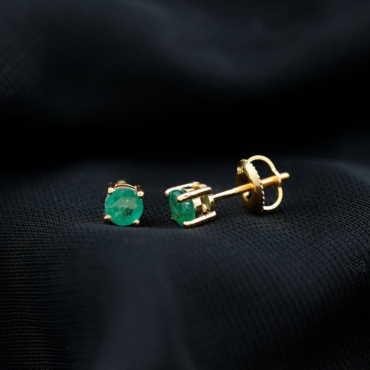 Round Cut 5 MM Real Emerald Stud Earrings AAA - Rosec Jewels