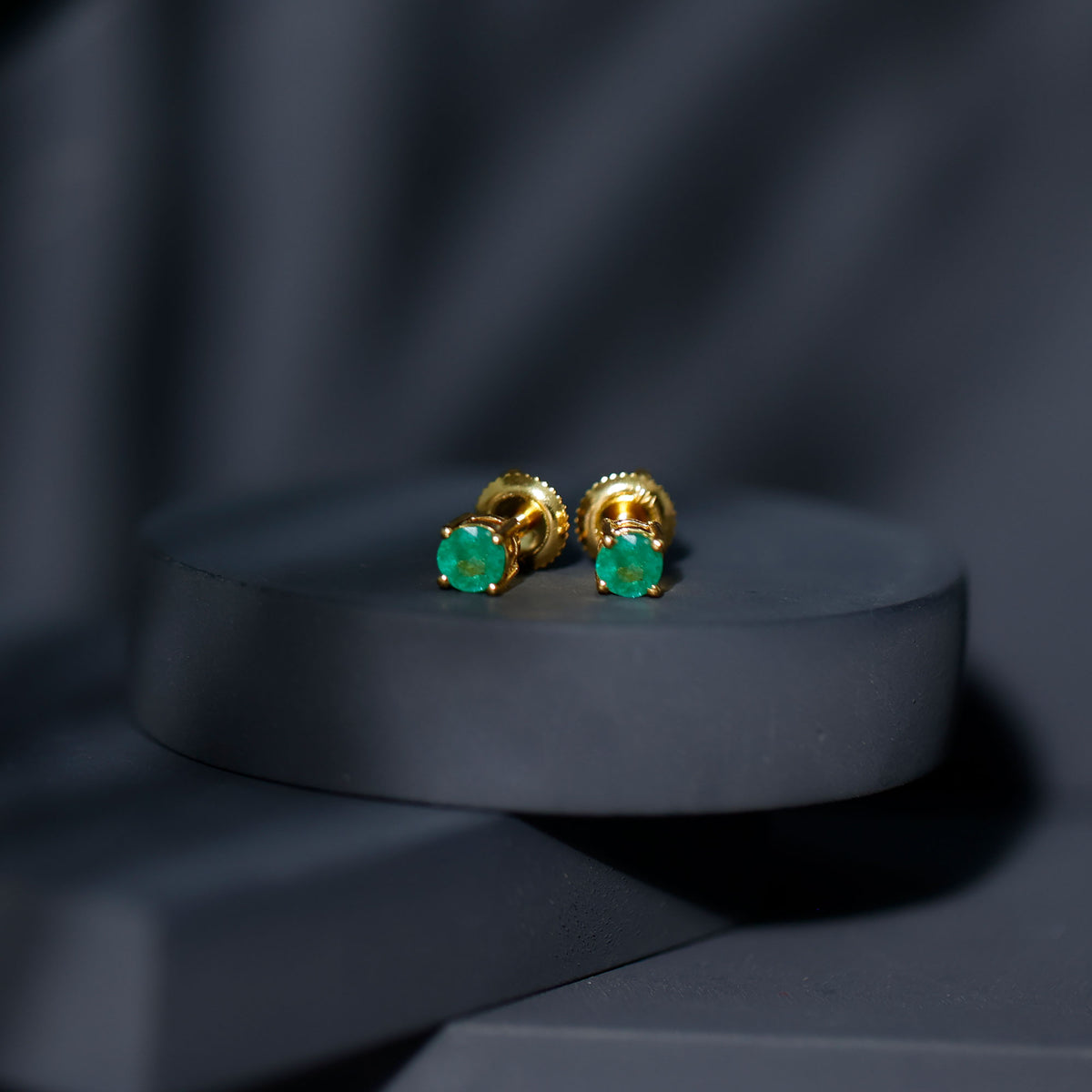 Round Cut 5 MM Real Emerald Stud Earrings AAA - Rosec Jewels