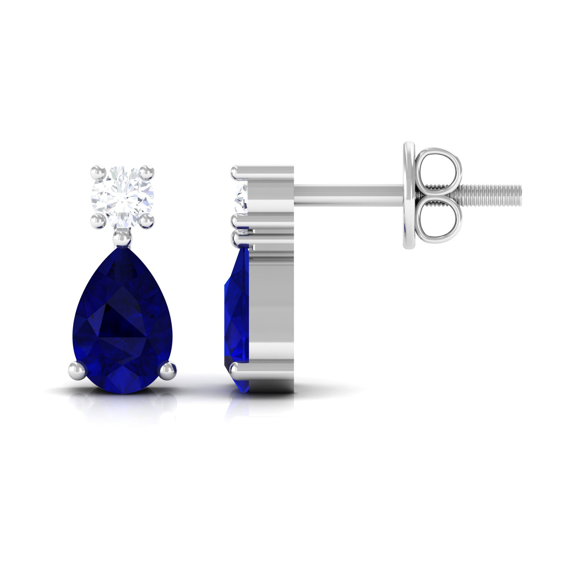 Pear Cut Blue Sapphire Diamond Two Stone Stud Earrings AAA - Rosec Jewels