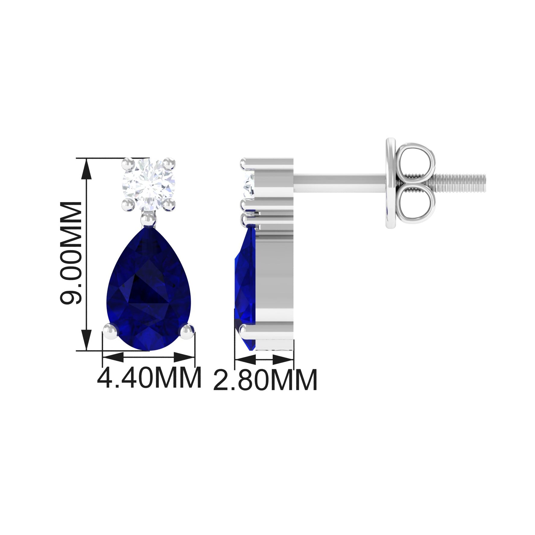 Pear Cut Blue Sapphire Diamond Two Stone Stud Earrings AAA - Rosec Jewels