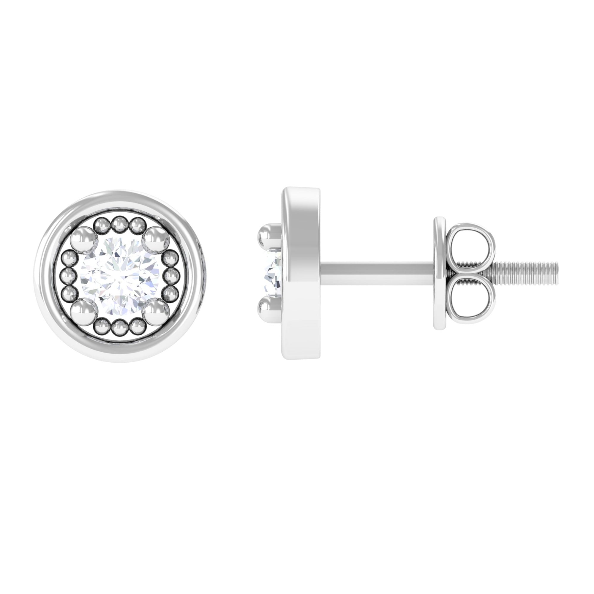 Rosec Jewels-Round Cut Certified Diamond Gold Solitaire Stud Earrings