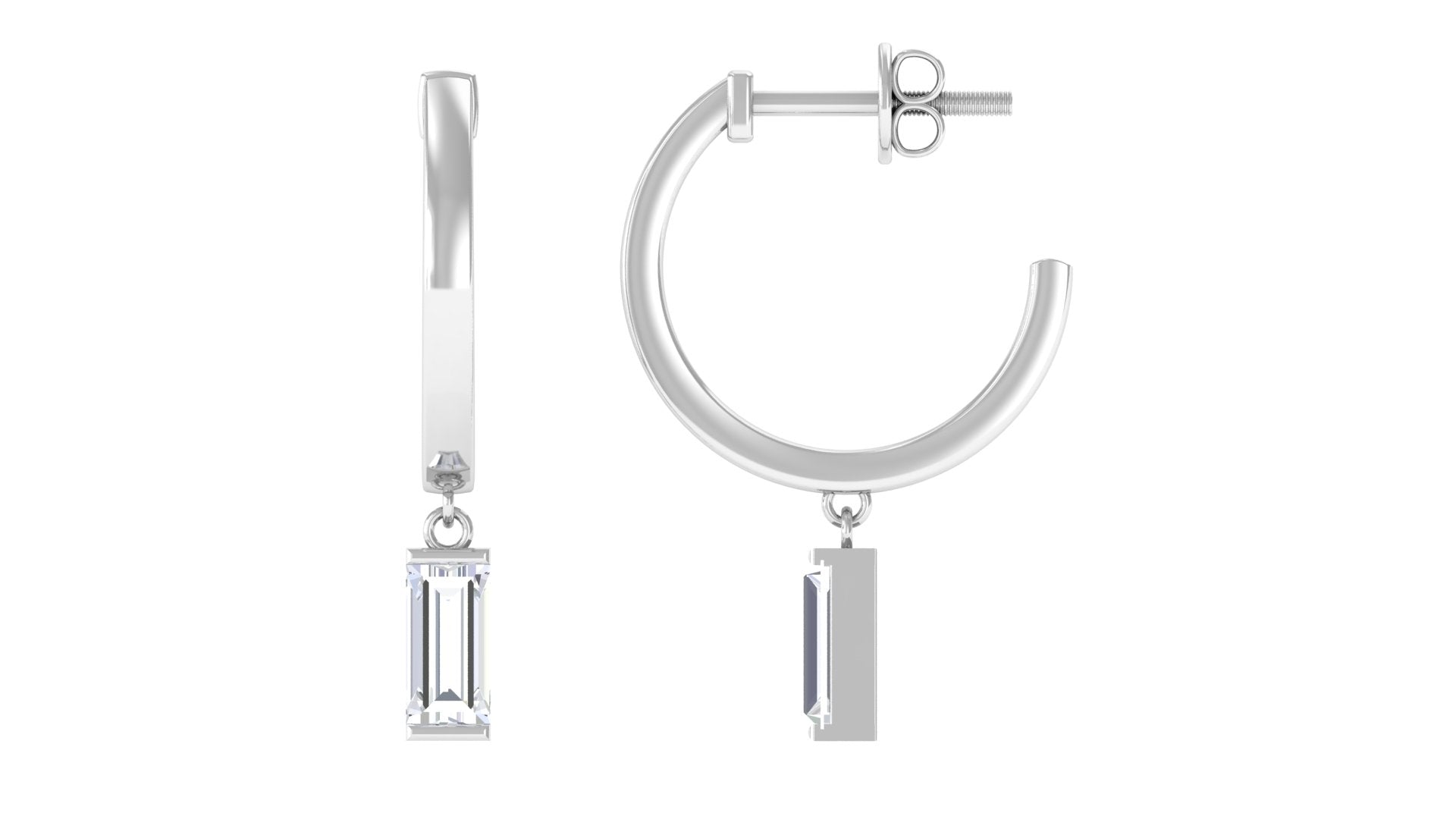 Boucles d'oreilles créoles solitaires avec diamant taille baguette 1/4 ct en or