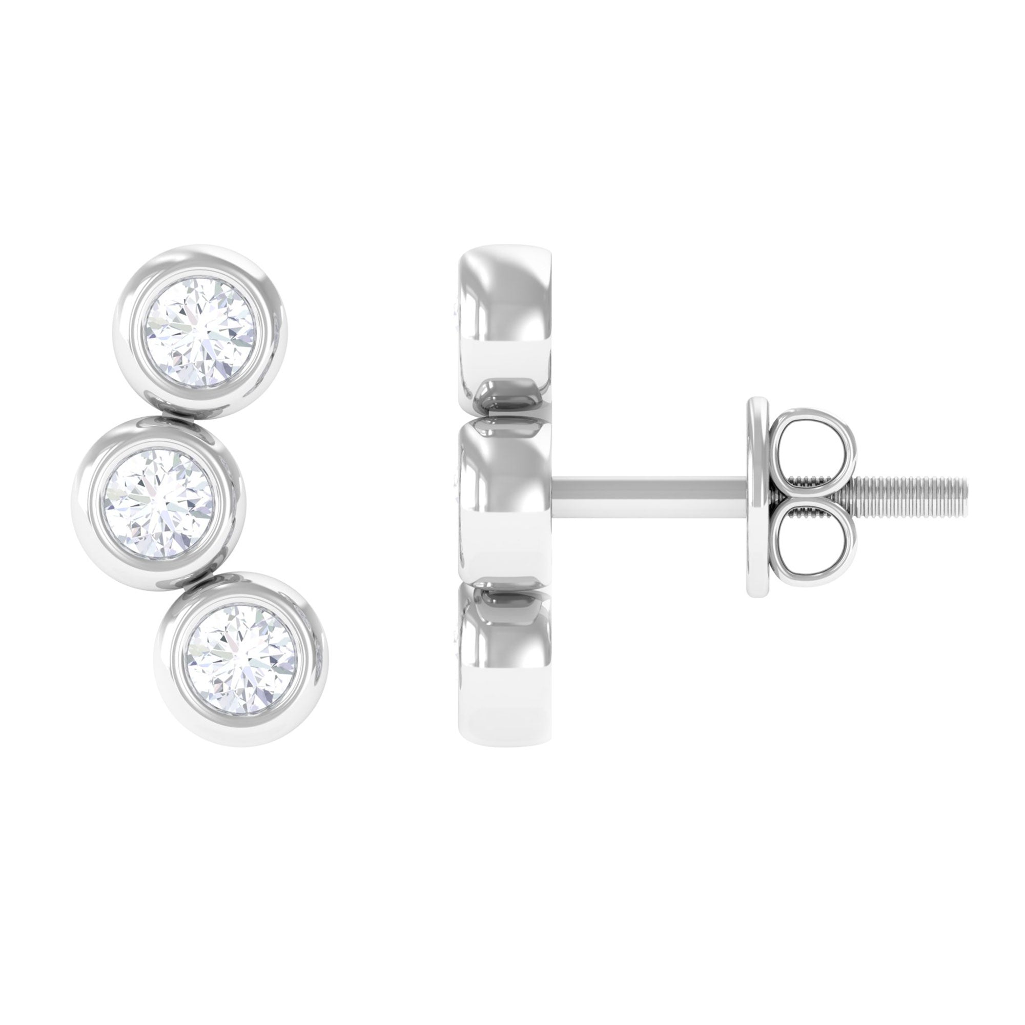 1/2 CT Bezel Set Round Moissanite Three Stone Stud Earrings