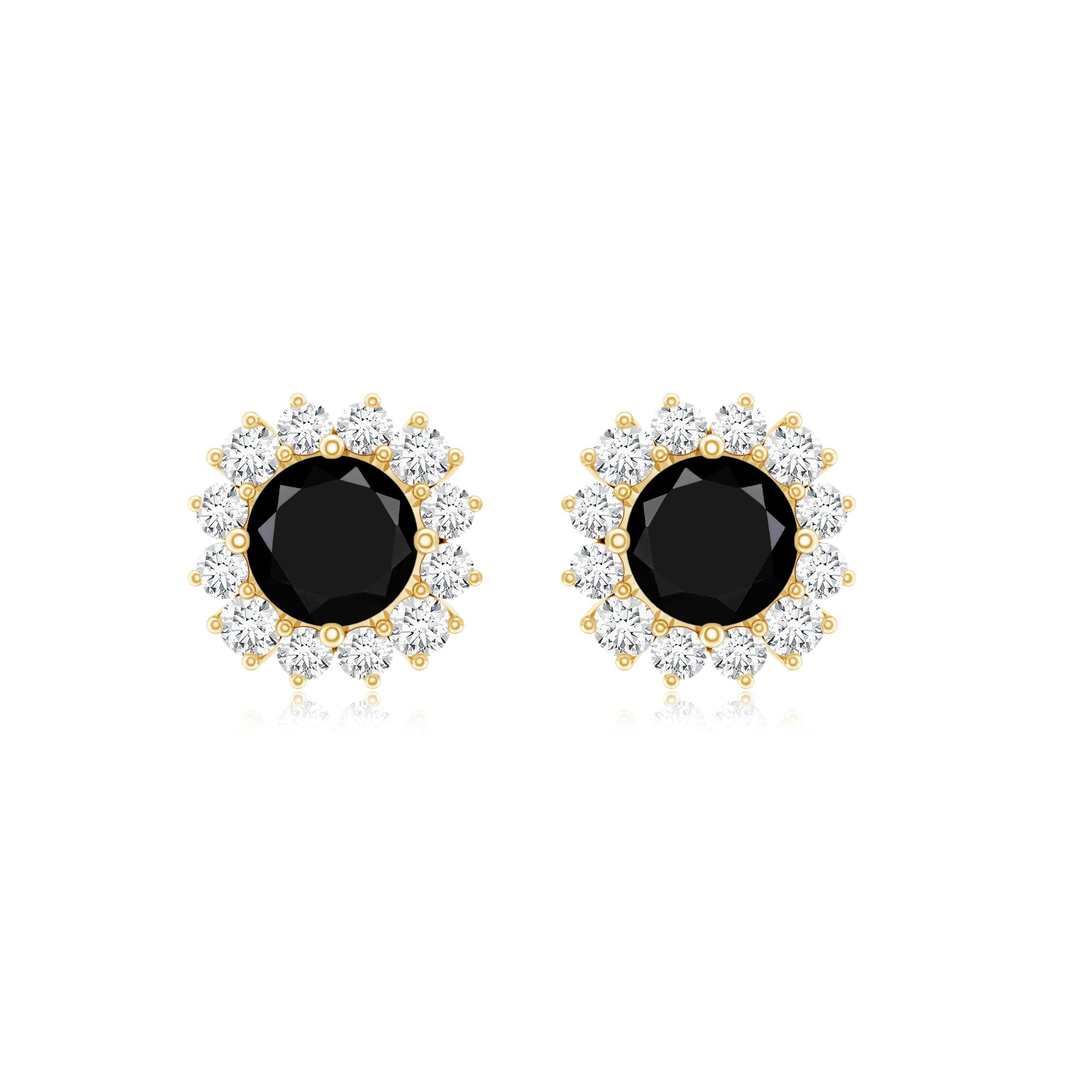 0.44 Carat Black Onyx and Diamond Halo Stud Earrings AAA - Rosec Jewels