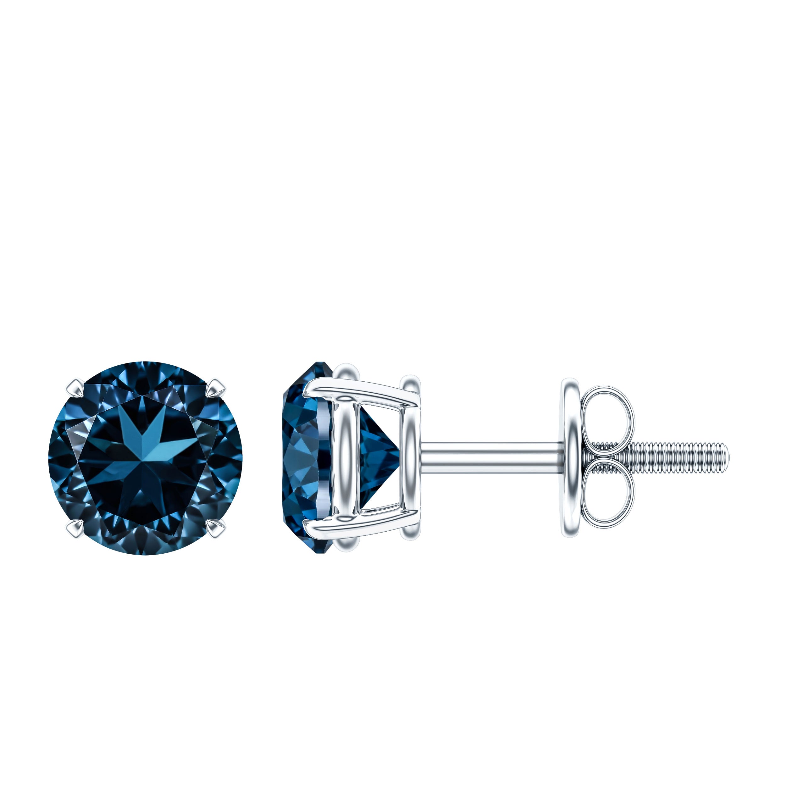 Genuine London Blue Topaz Solitaire Stud Earrings in Prong Setting AAA - Rosec Jewels