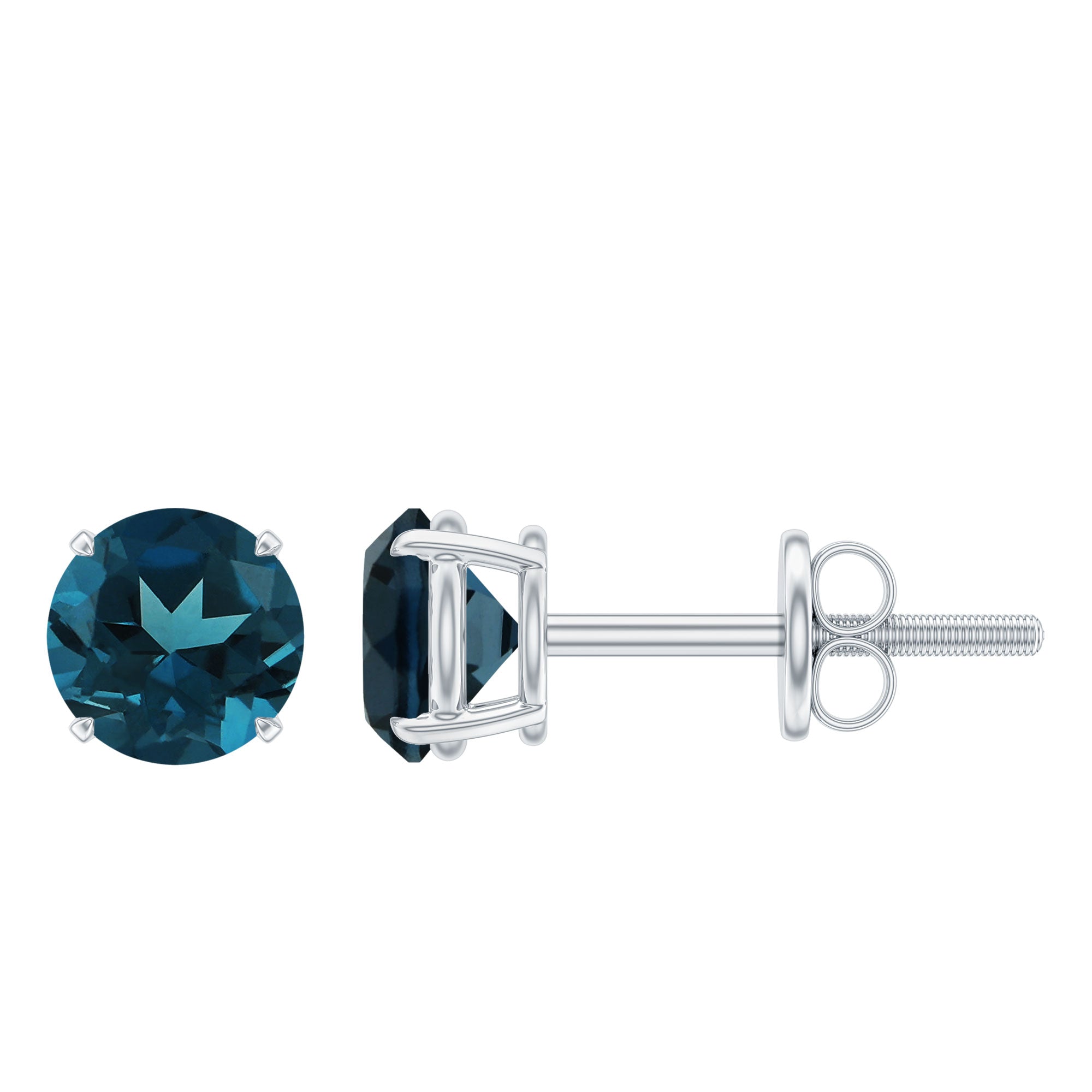 Real London Blue Topaz Solitaire Stud Earrings in Silver
