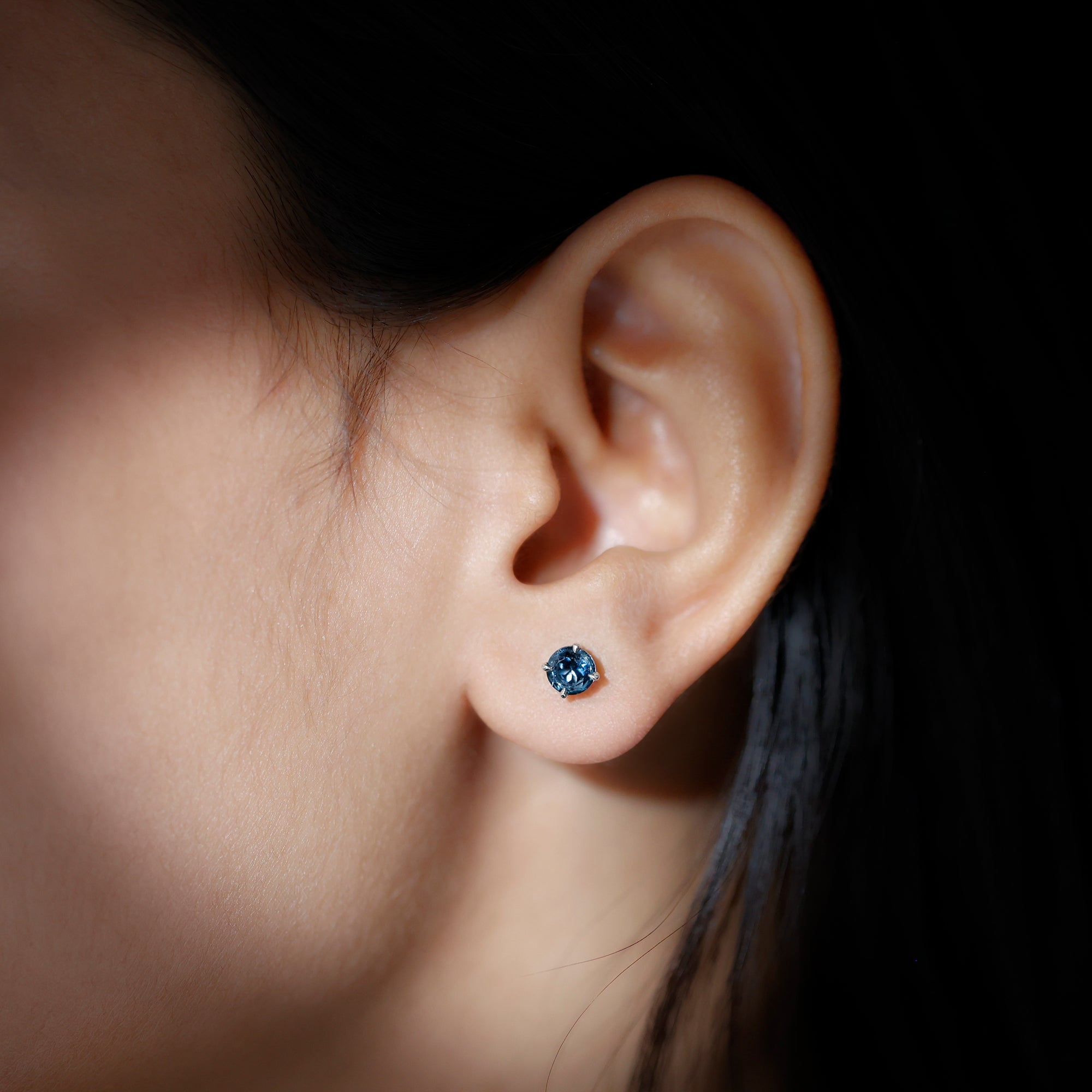 Genuine London Blue Topaz Solitaire Stud Earrings in Prong Setting AAA - Rosec Jewels