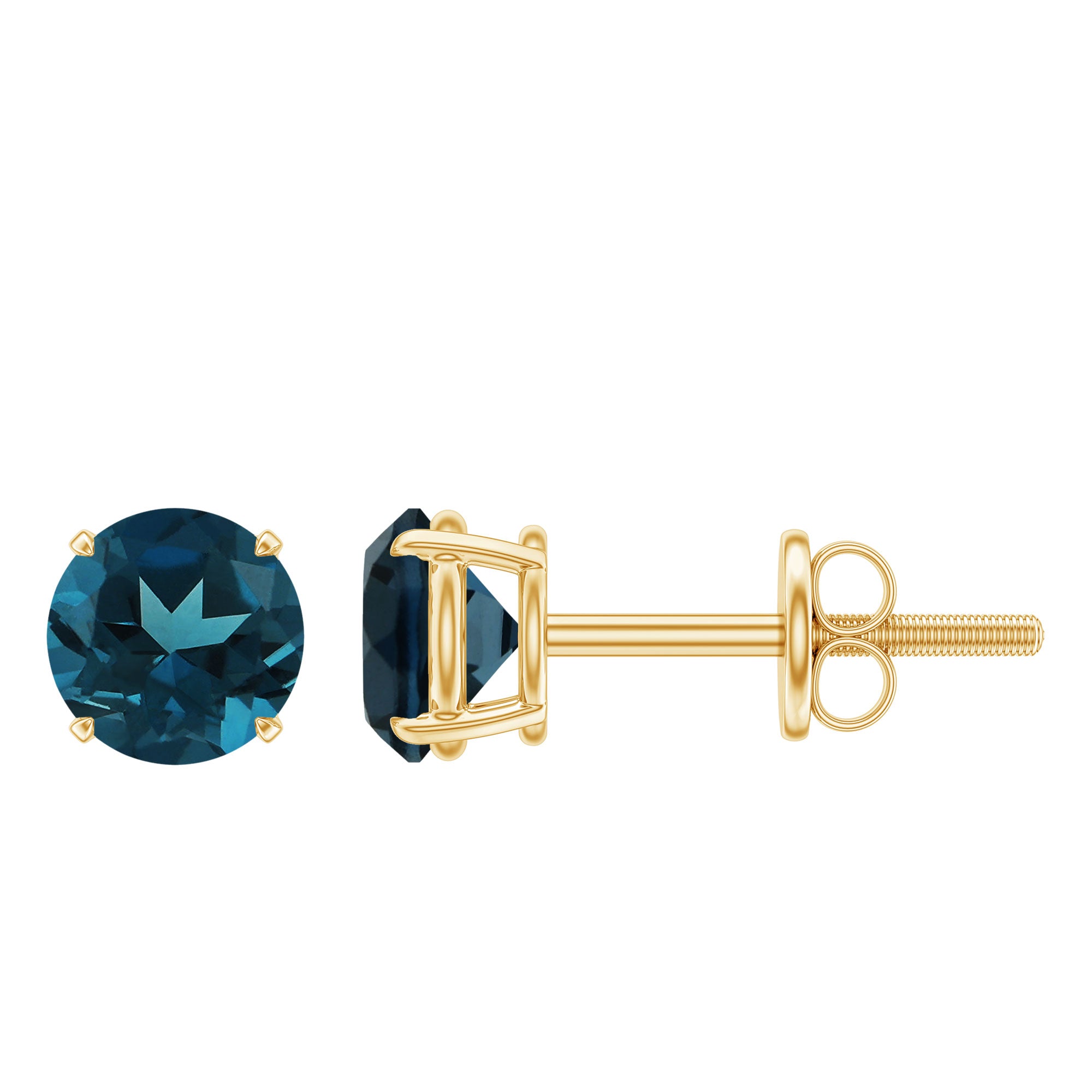 Genuine London Blue Topaz Solitaire Stud Earrings in Prong Setting AAA - Rosec Jewels