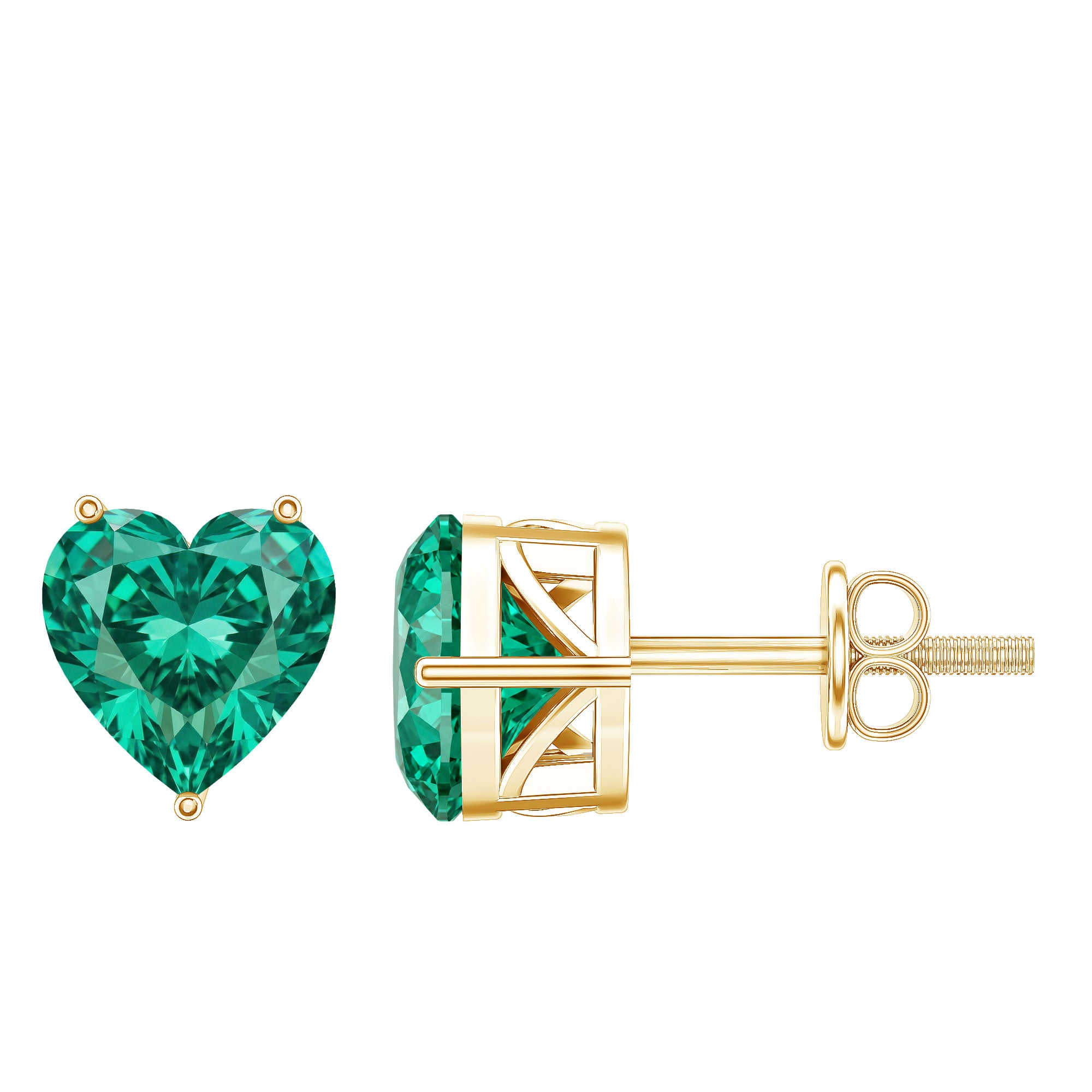7MM Heart Shape Lab Created Emerald Solitaire Stud Earrings AAAA - Rosec Jewels