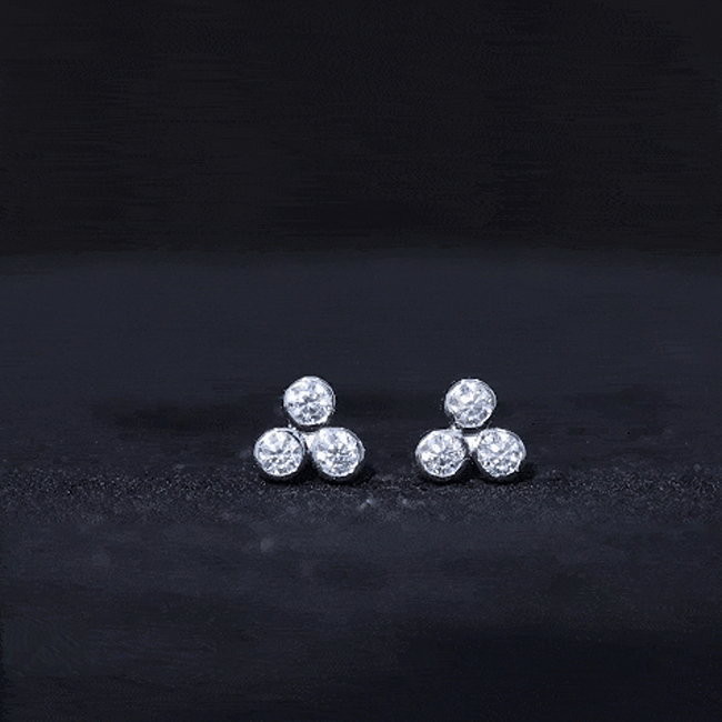 Bezel Set Round Cut Moissanite Three Stone Stud Earrings D-VS1 - Rosec Jewels