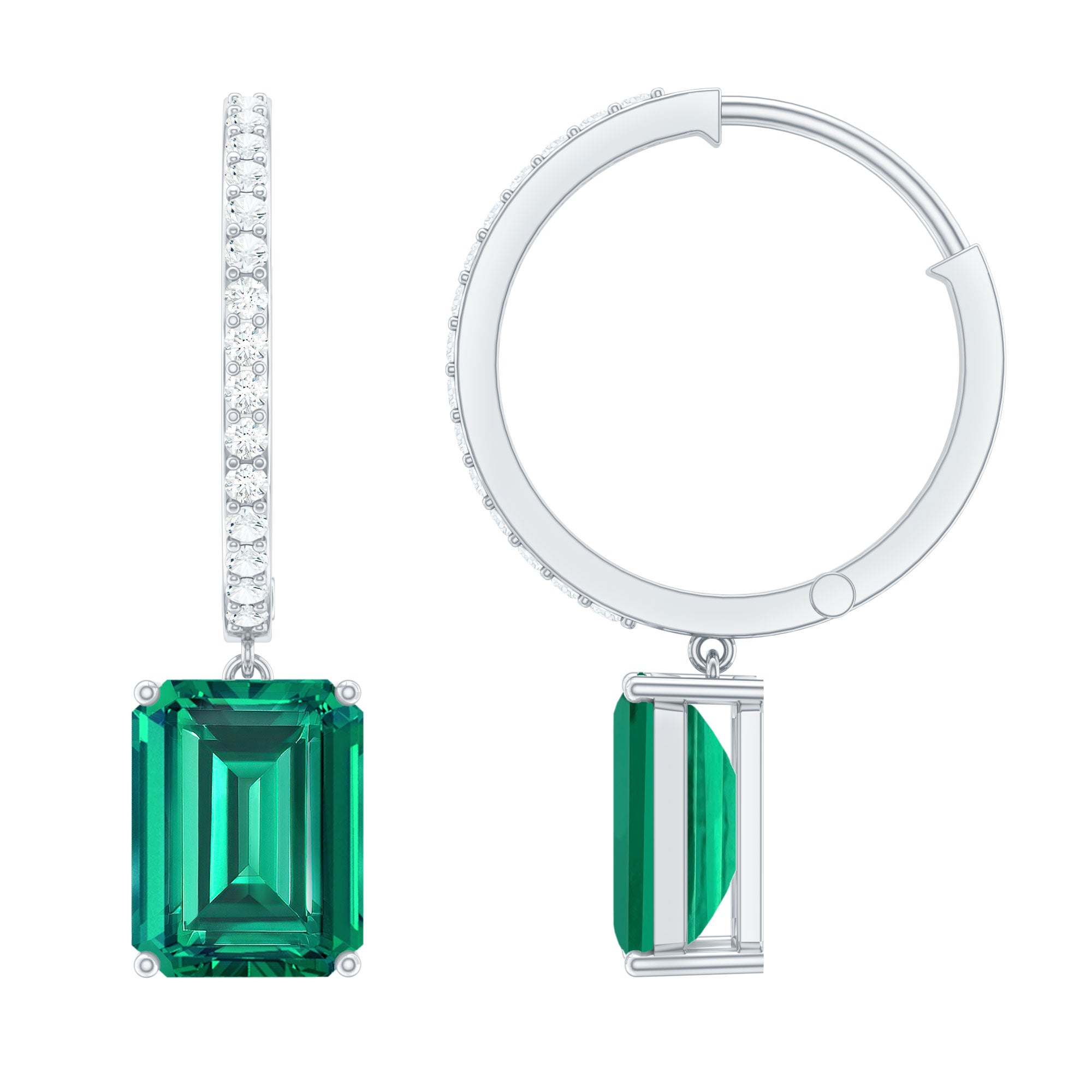 Certified Lab Created Emerald Hoop Drop Earrings For Women