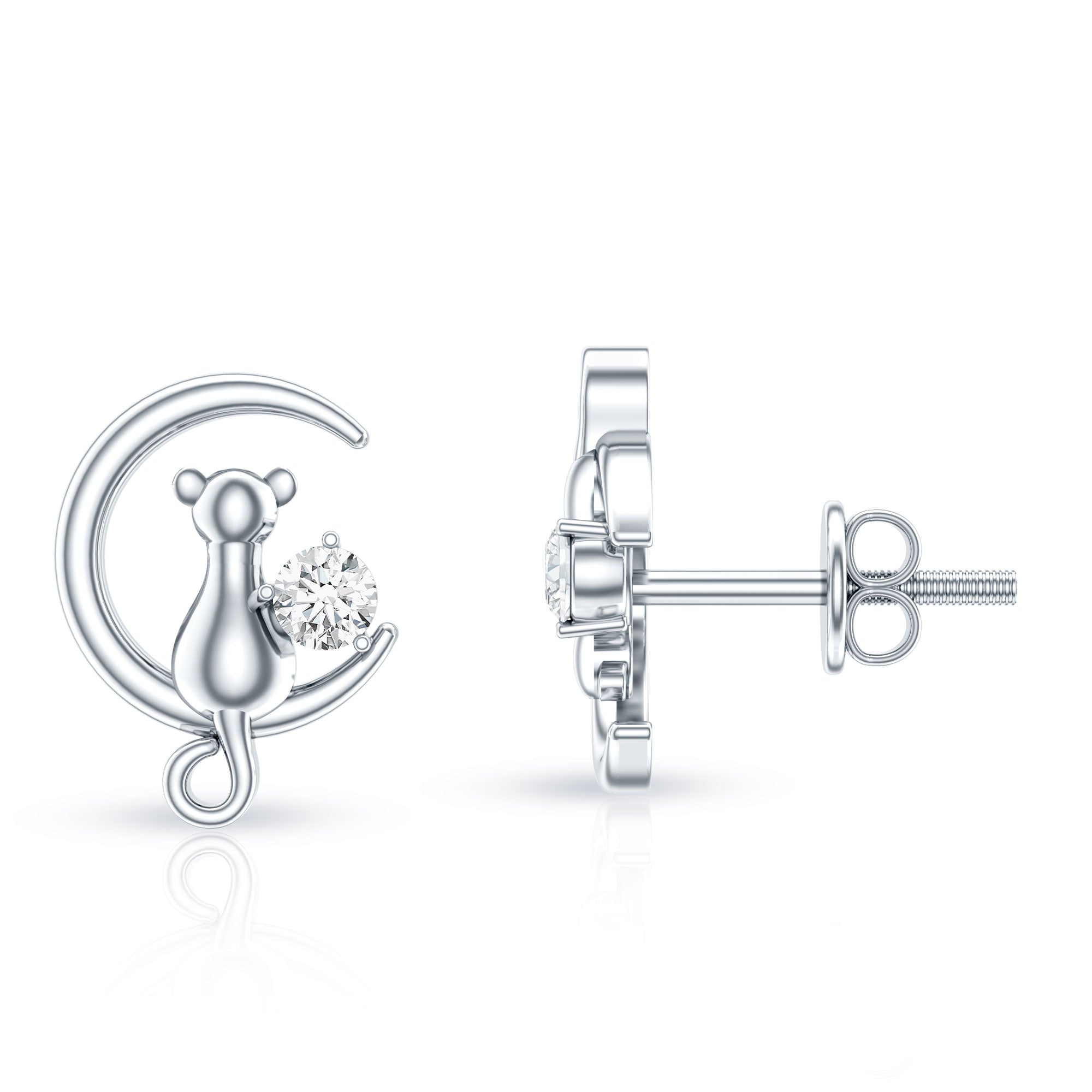 Certified Cat Moon Earrings with Moissanite D-VS1 - Rosec Jewels