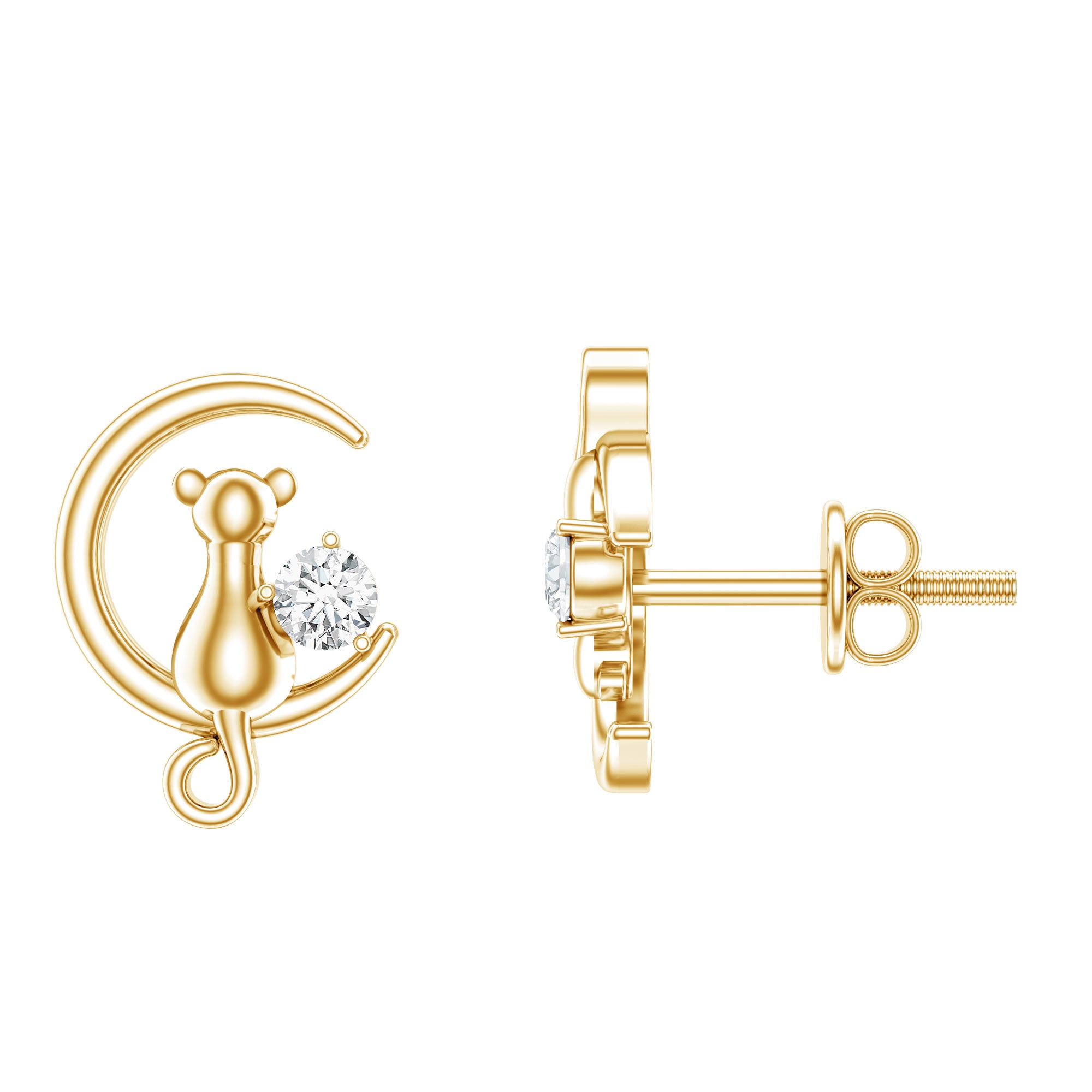 Certified Cat Moon Earrings with Moissanite D-VS1 - Rosec Jewels