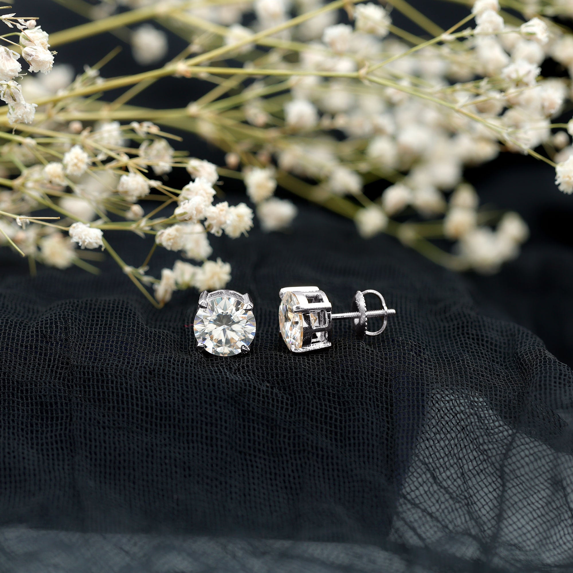 2 Carat Round Cut Moissanite Solitaire Stud Earrings D-VS1 - Rosec Jewels