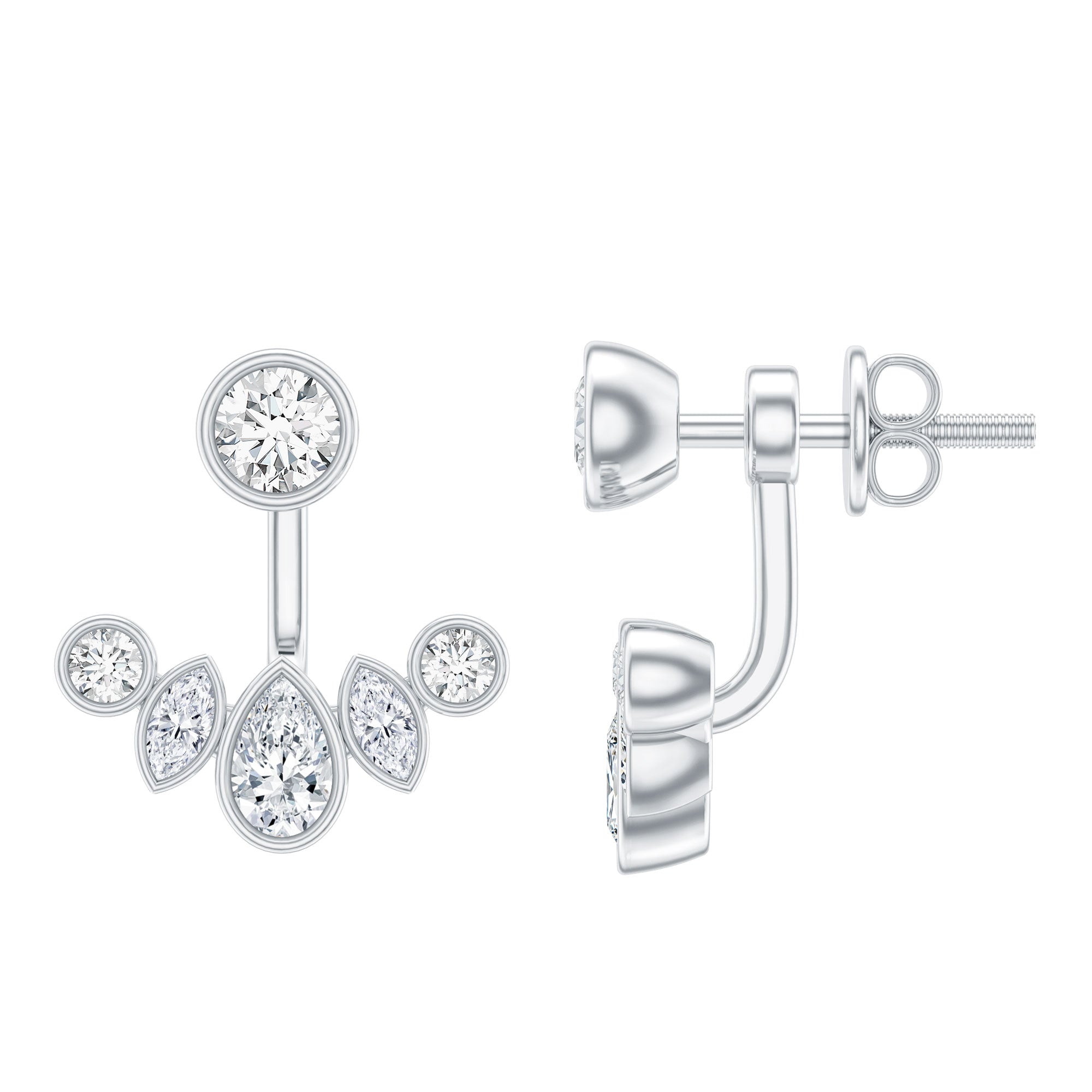 Bezel Set Certified Moissanite Ear Jacket Earrings for Women D-VS1 - Rosec Jewels