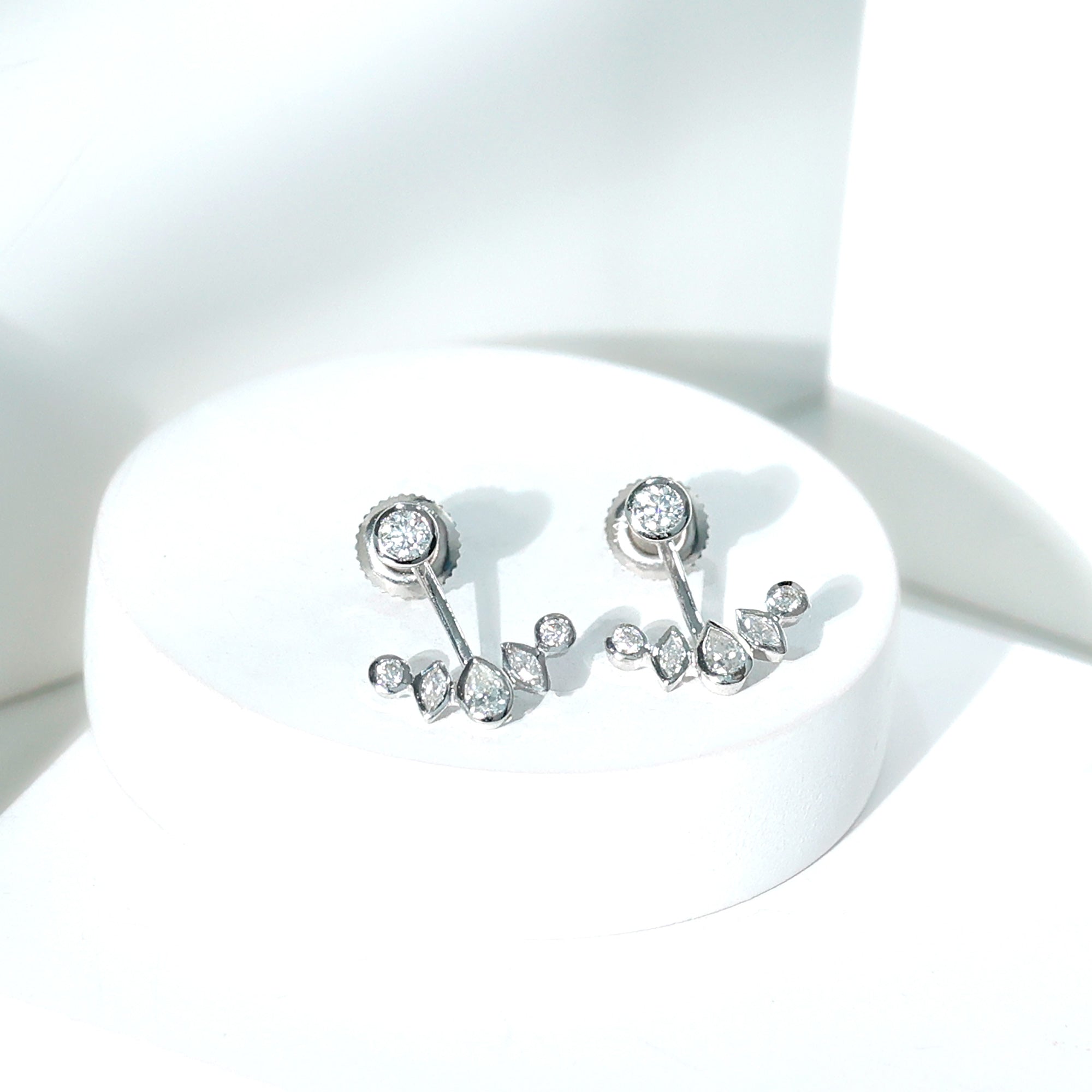Bezel Set Certified Moissanite Ear Jacket Earrings for Women D-VS1 - Rosec Jewels